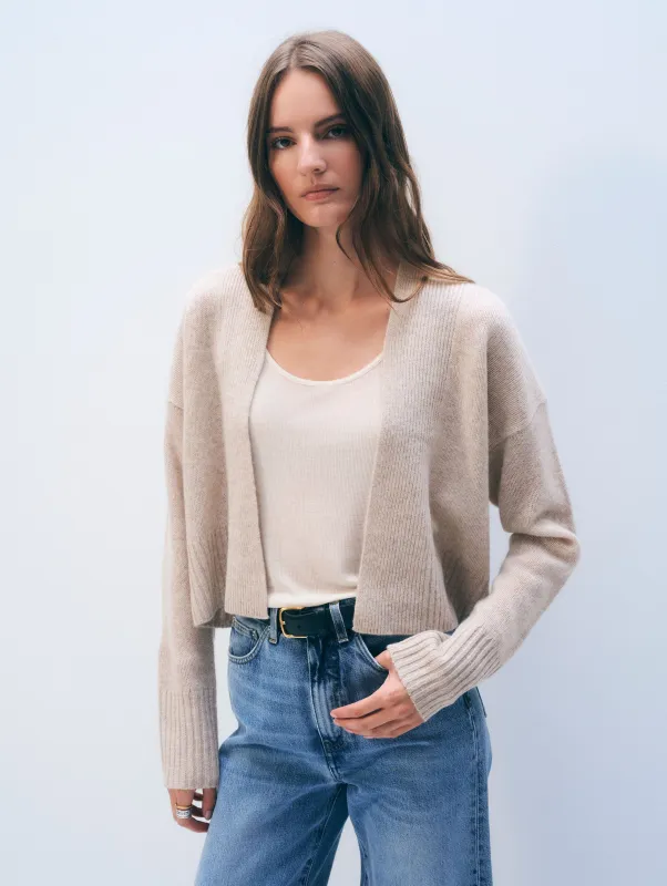 Cashmere Open Front Cardigan | Sand Wisp Heather sold by White + Warren