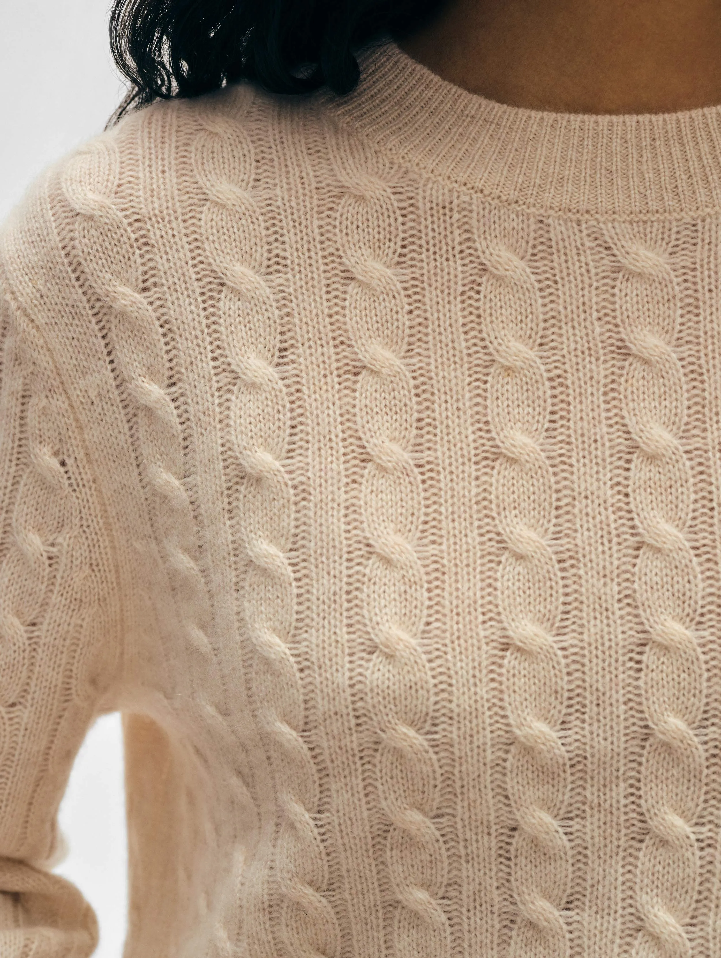 Cashmere Cable Crewneck | Natural Heather sold by White + Warren product image thumbnail 2