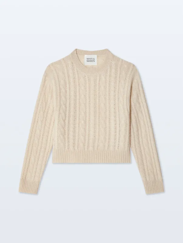 Cashmere Cable Crewneck | Natural Heather sold by White + Warren