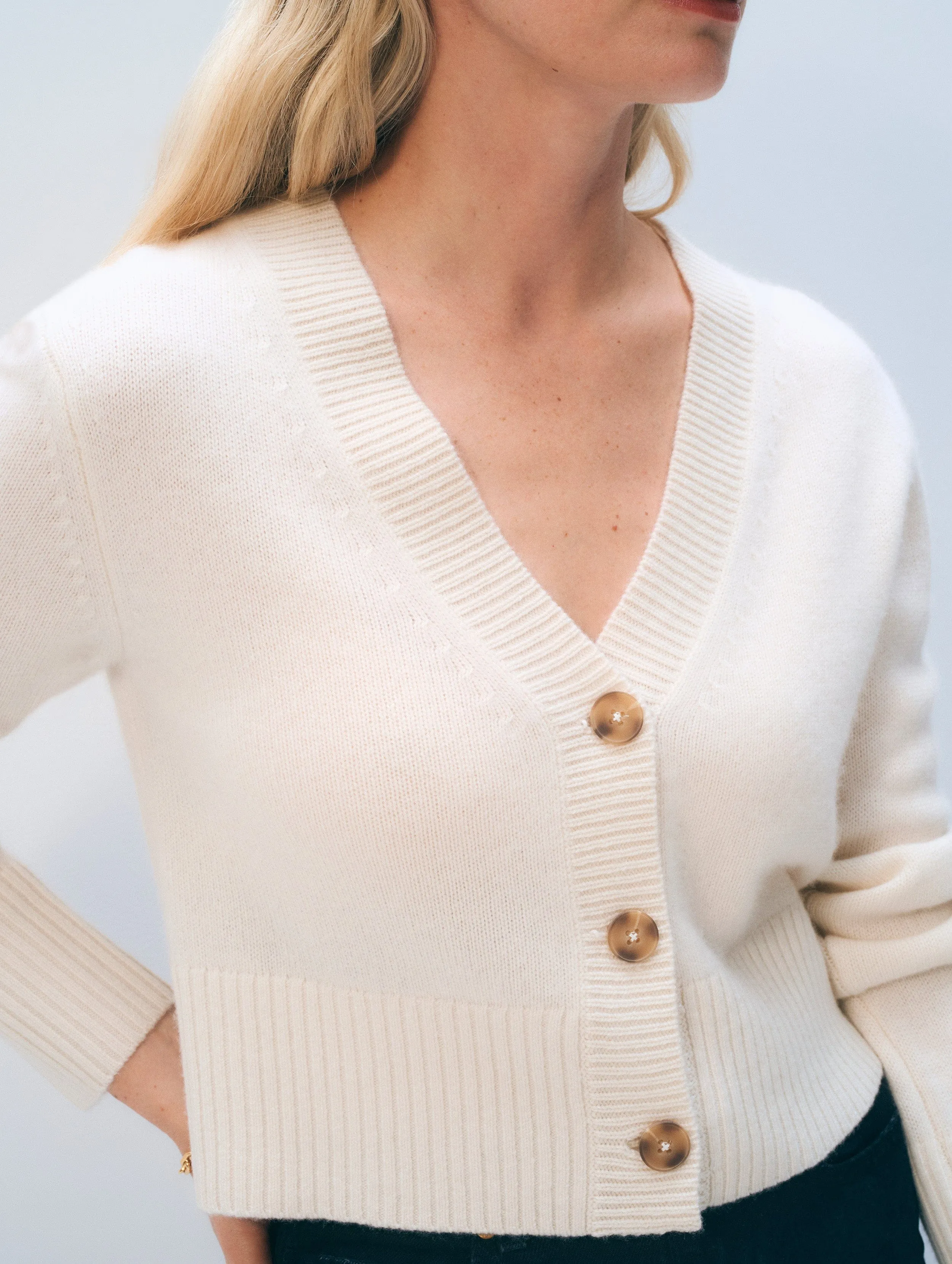 Cashmere Button Cardigan | Soft White sold by White + Warren product image thumbnail 2