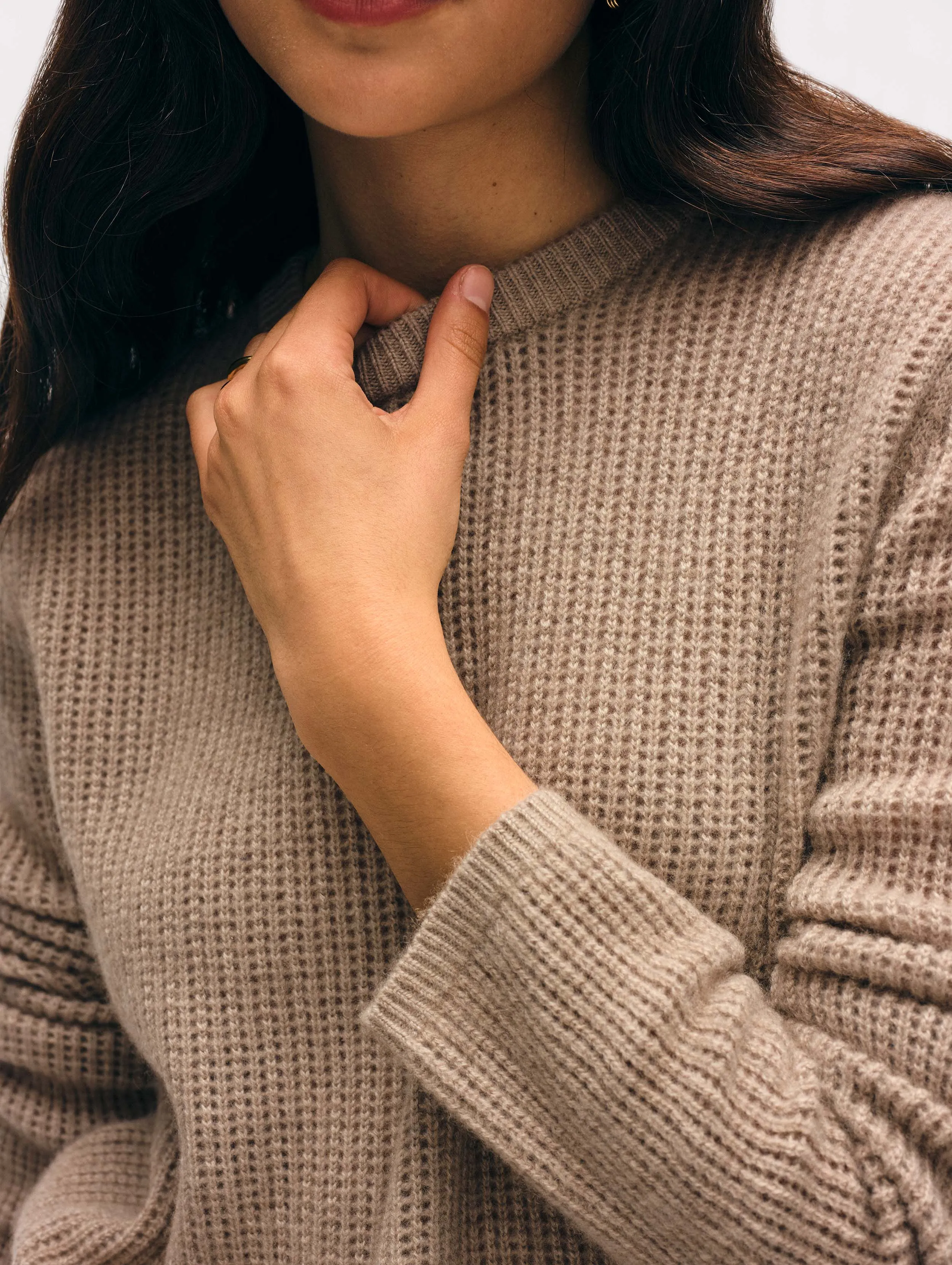 Cashmere Waffle Mesh Crewneck | Taupe Heather sold by White + Warren product image thumbnail 2