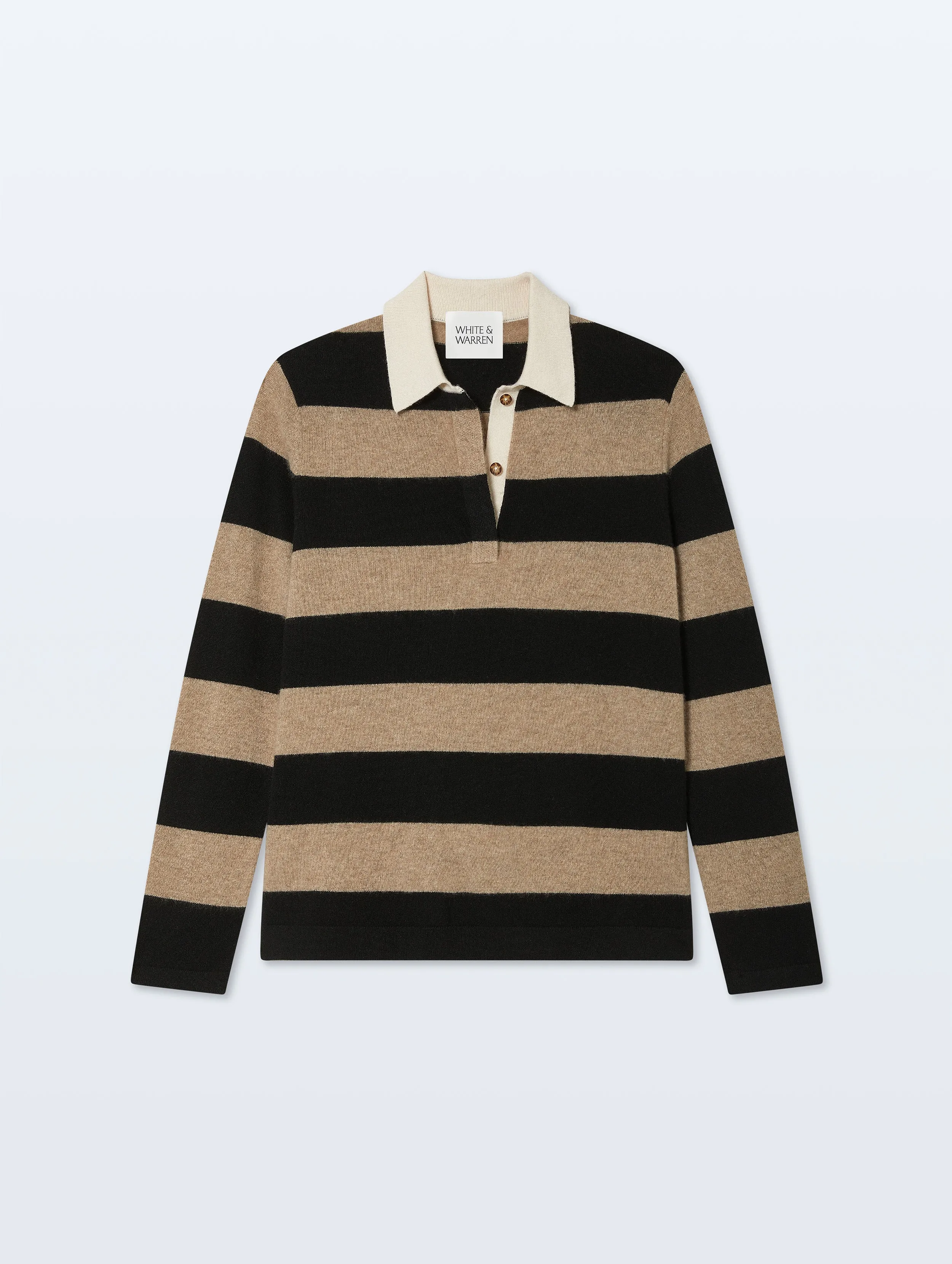 Cashmere Rugby Stripe Polo | Taupe & Black sold by White + Warren product image thumbnail 4