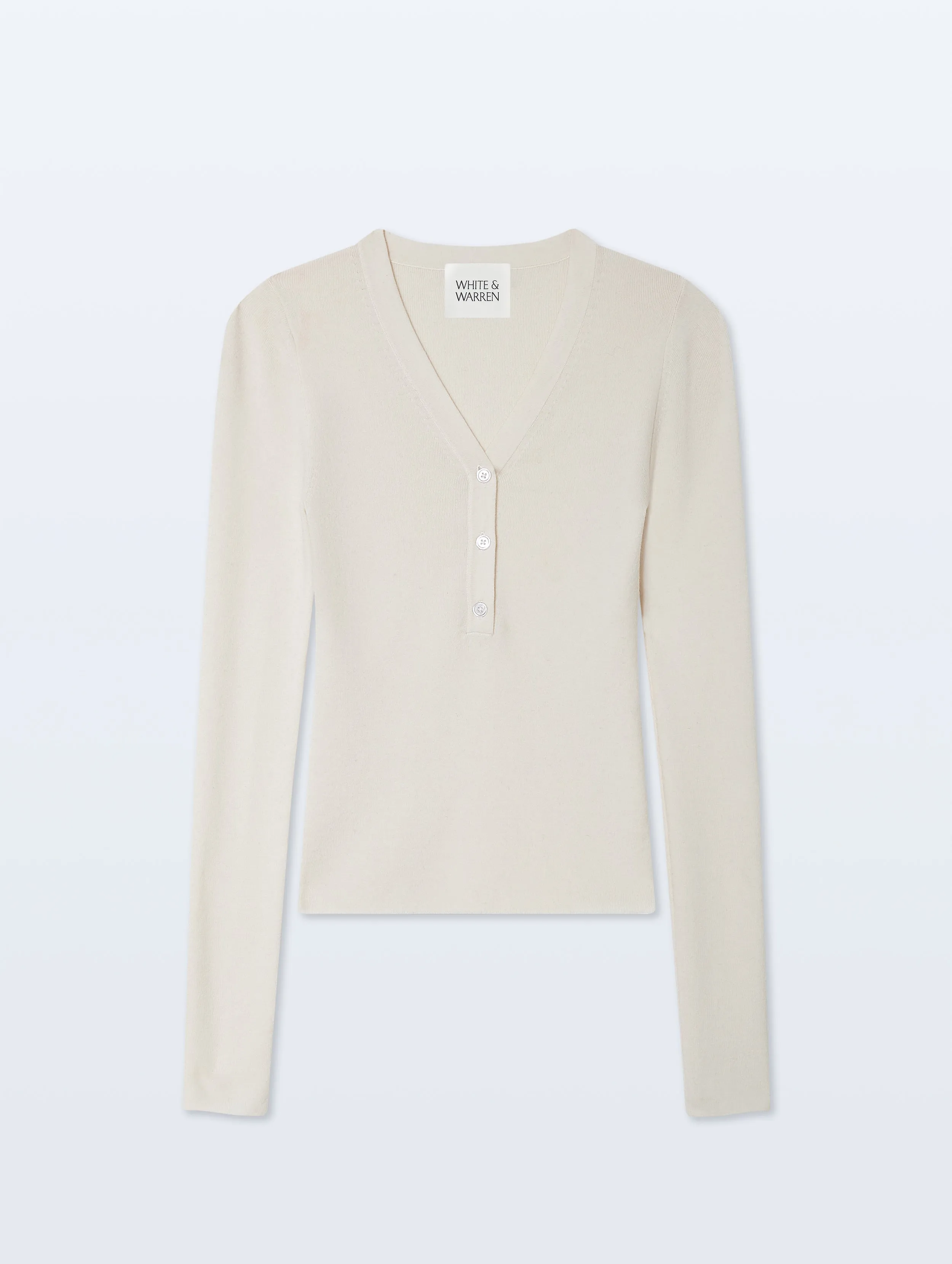Superfine Cashmere Blend Henley | White sold by White + Warren product image thumbnail 4