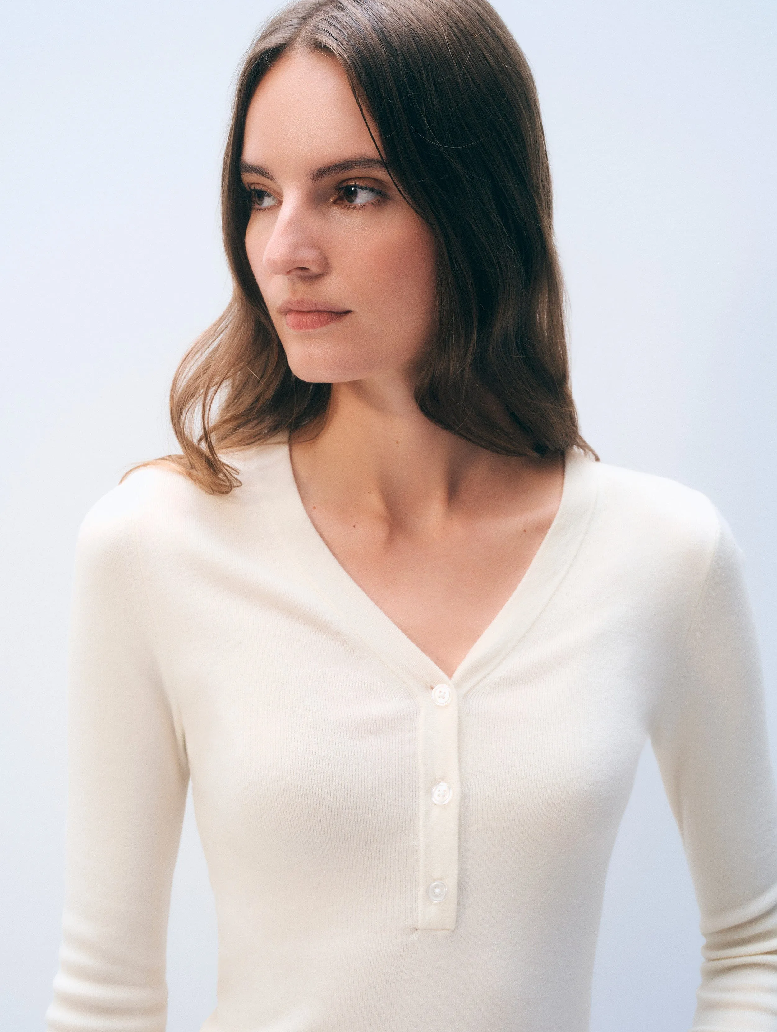 Superfine Cashmere Blend Henley | White sold by White + Warren product image thumbnail 2