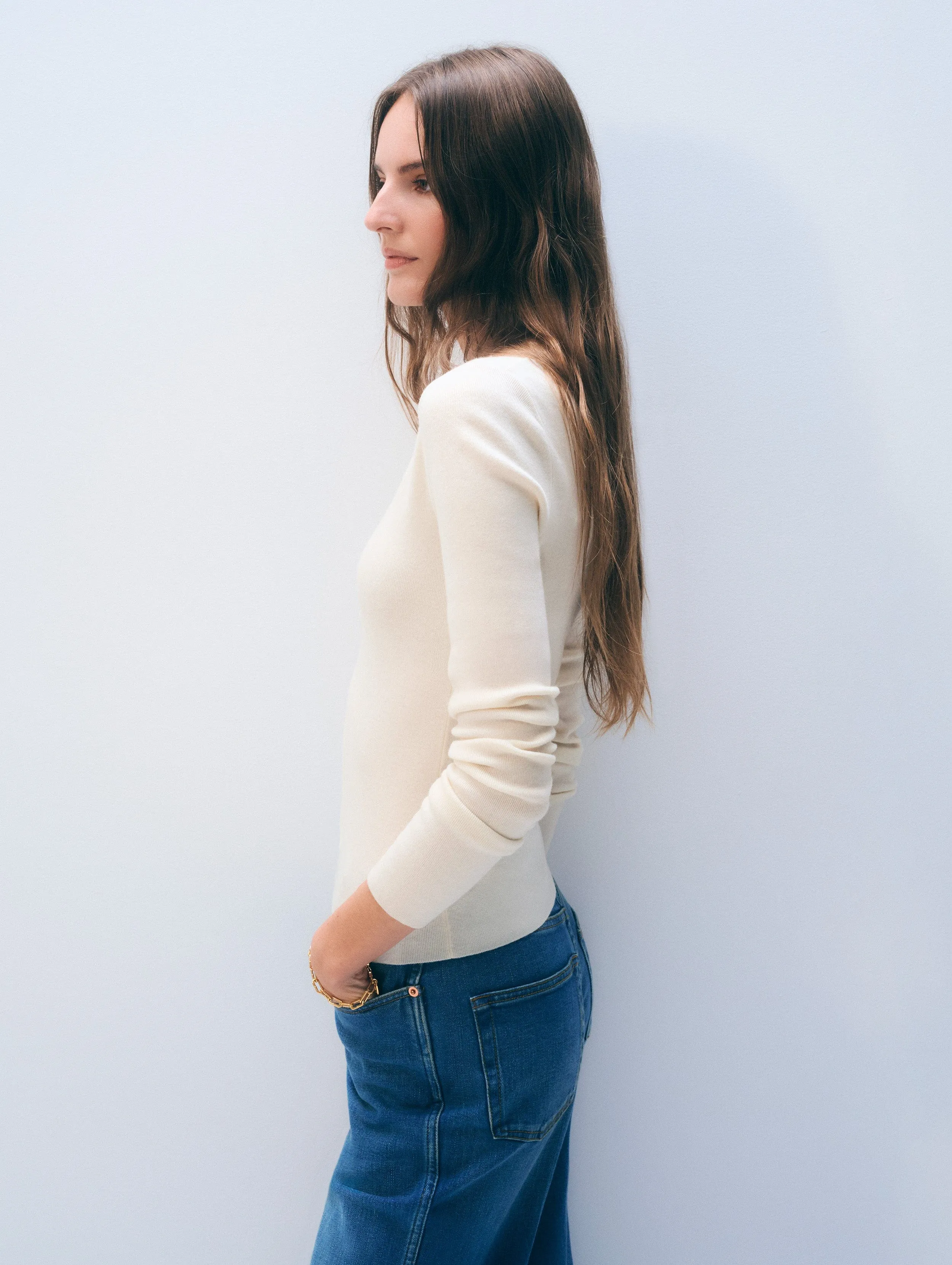 Superfine Cashmere Blend Henley | White sold by White + Warren product image thumbnail 3