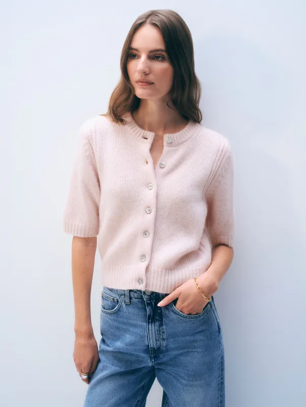 Cashmere Short Sleeve Cardigan | Pink Sand sold by White + Warren