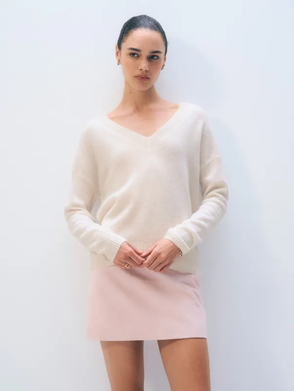 Cashmere Featherweight V Neck | Soft White sold by White + Warren