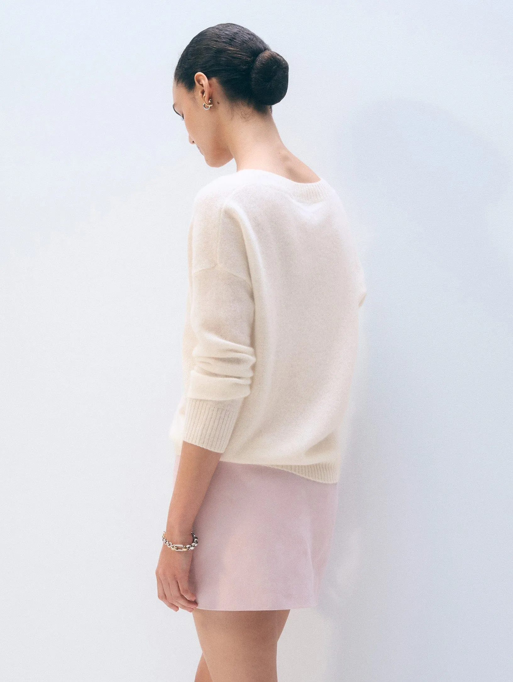 Cashmere Featherweight V Neck | Soft White sold by White + Warren product image thumbnail 3