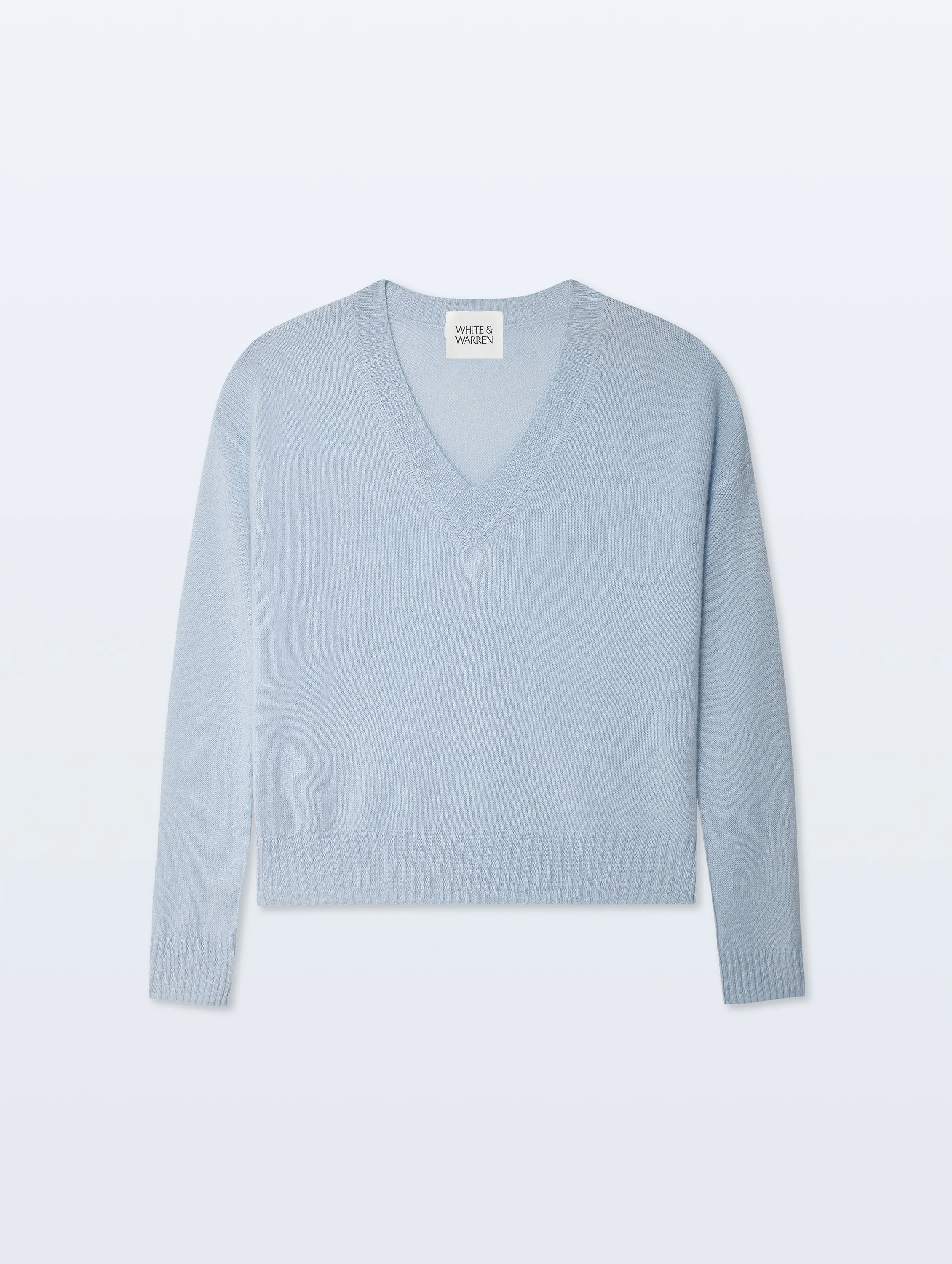 Cashmere Featherweight V Neck | Pale Mist sold by White + Warren product image thumbnail 4
