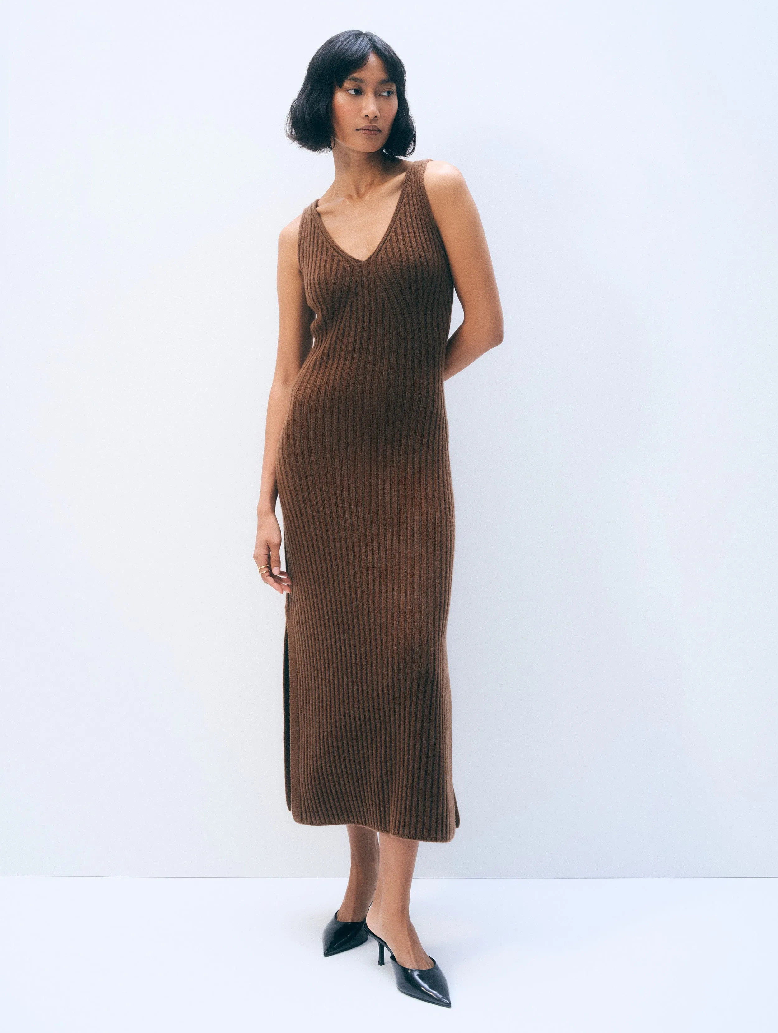 Cashmere Blend Ribbed Midi Dress sold by White + Warren product image thumbnail 2