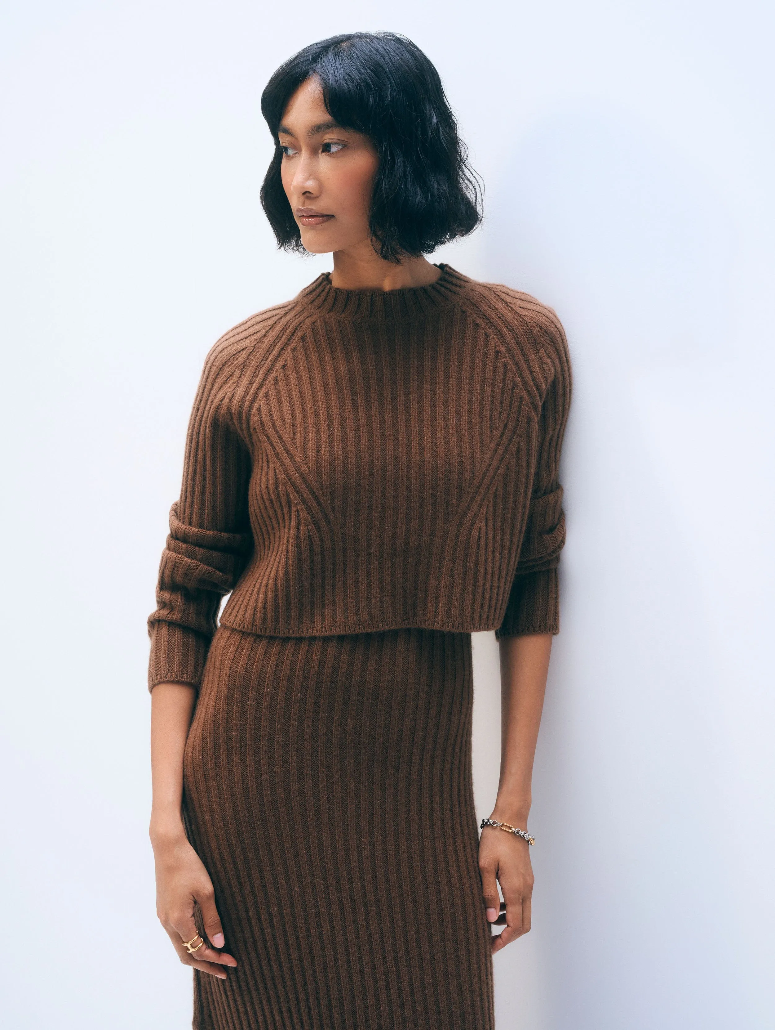 Cashmere Blend Cropped Ribbed Crewneck sold by White + Warren product image thumbnail 2