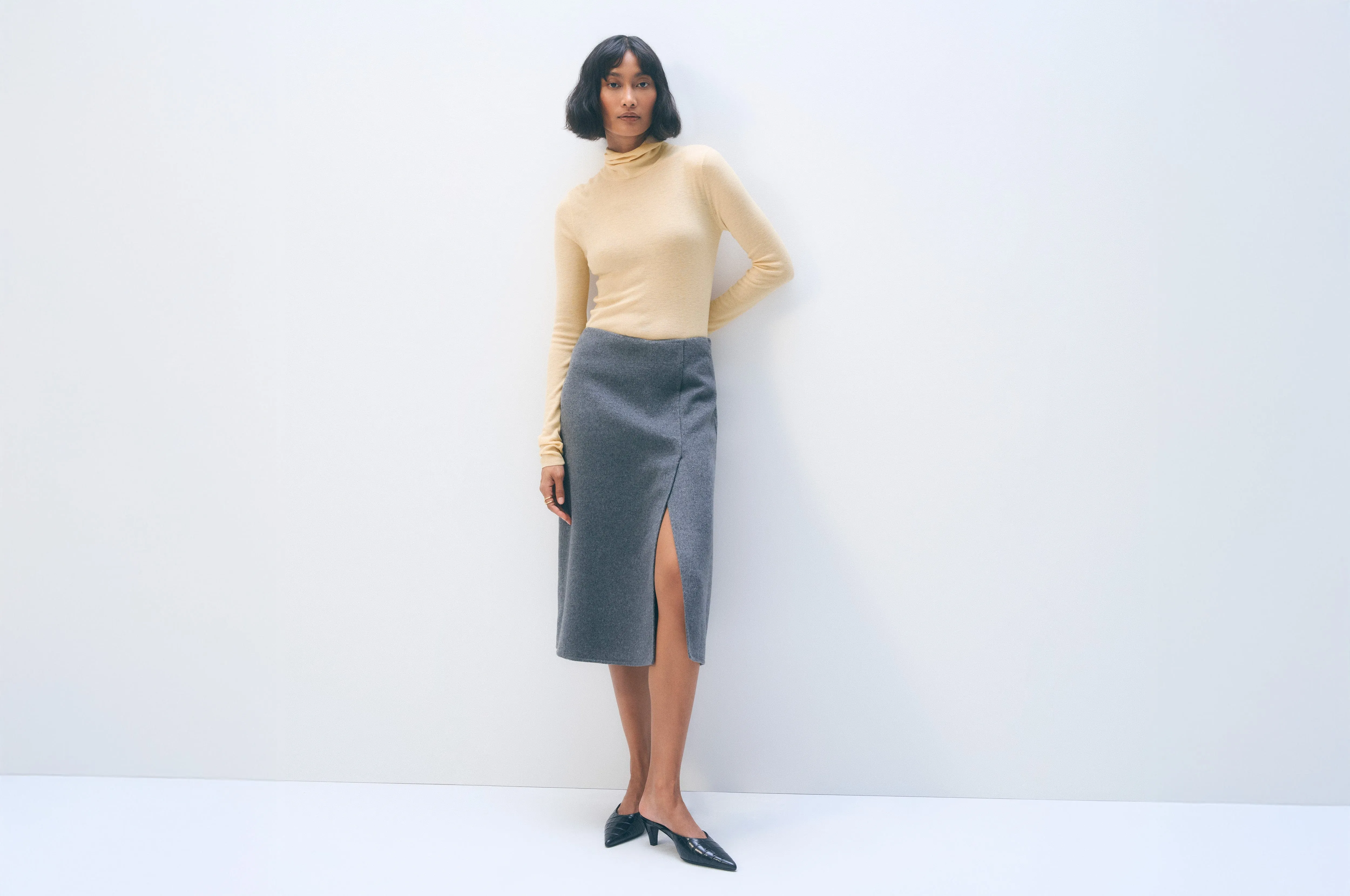 Superfine Cashmere Blend Turtleneck | Buttercream Yellow sold by White + Warren product image thumbnail 5