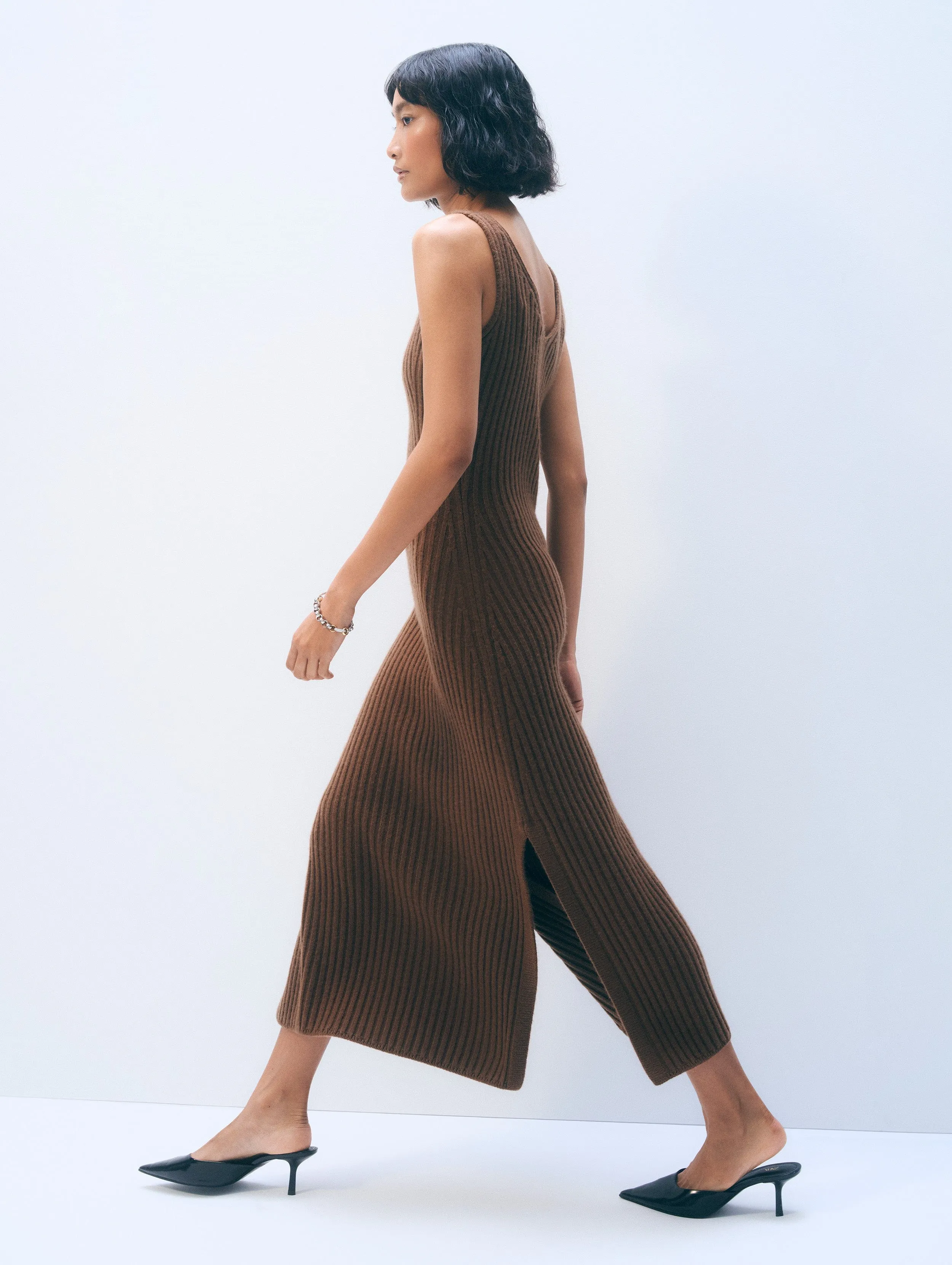 Cashmere Blend Ribbed Midi Dress | Umber sold by White + Warren product image thumbnail 3