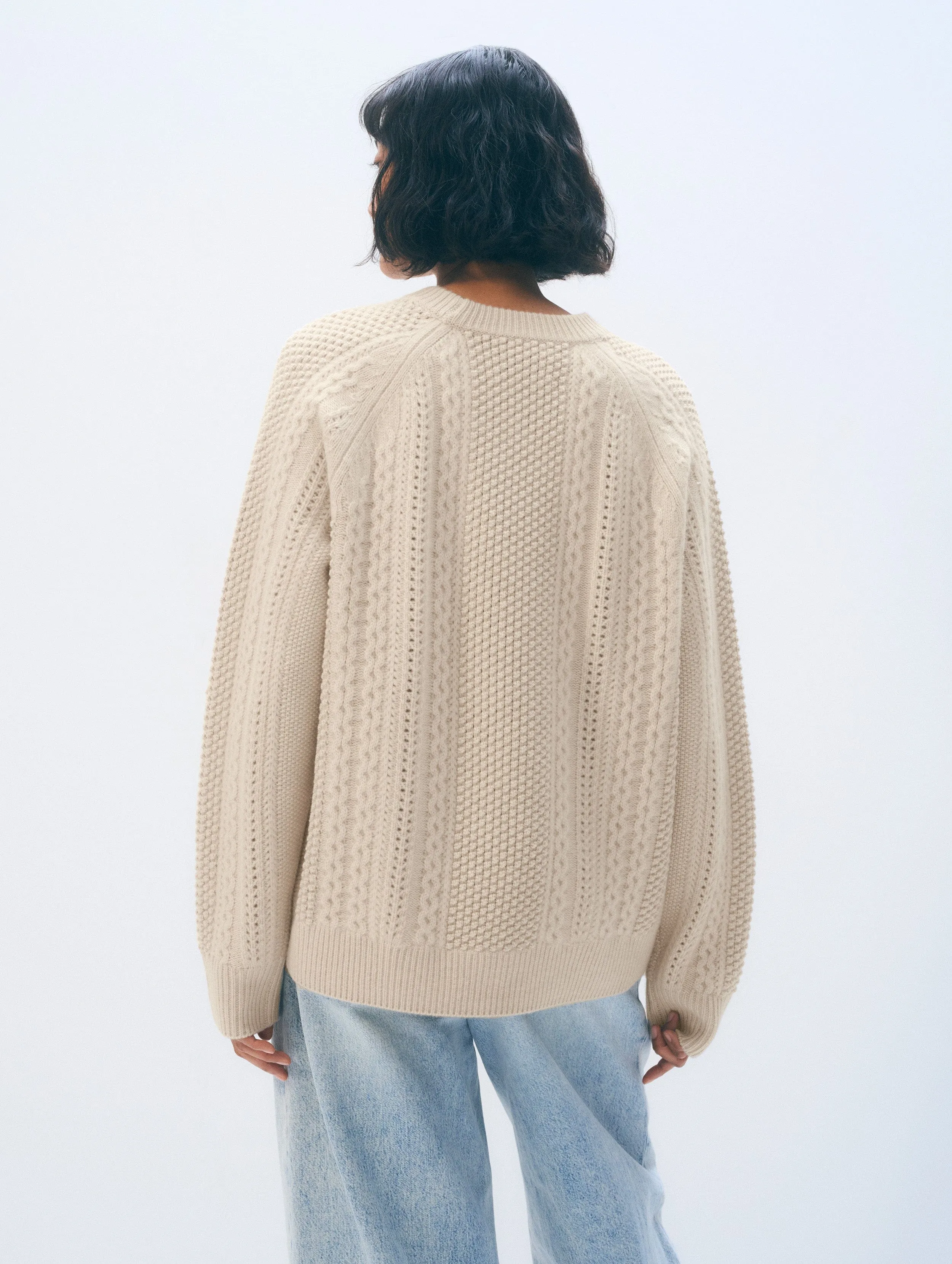 Cashmere Luxe Cable Crewneck | Natural Heather sold by White + Warren product image thumbnail 3