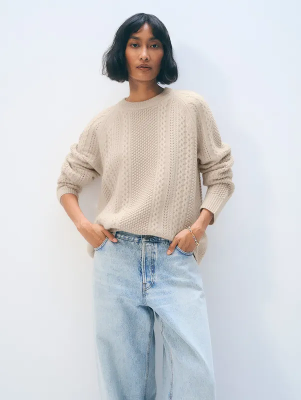 Cashmere Luxe Cable Crewneck | Natural Heather sold by White + Warren