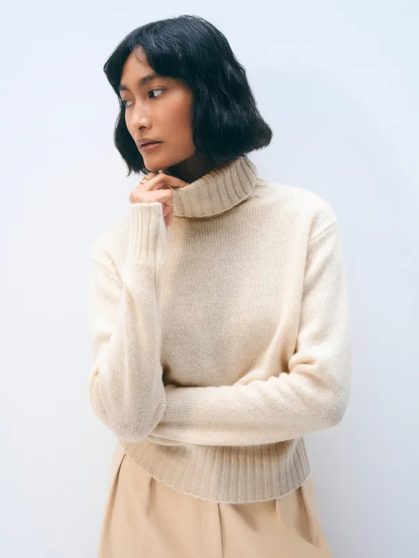 Cashmere Featherweight Turtleneck | Natural Heather sold by White + Warren