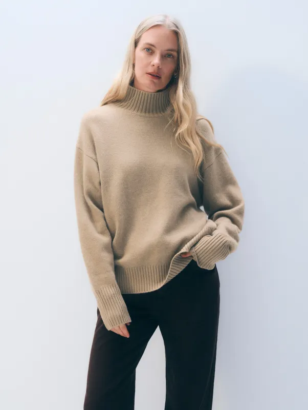 Cashmere Oversized Standneck | Khaki made by White + Warren
