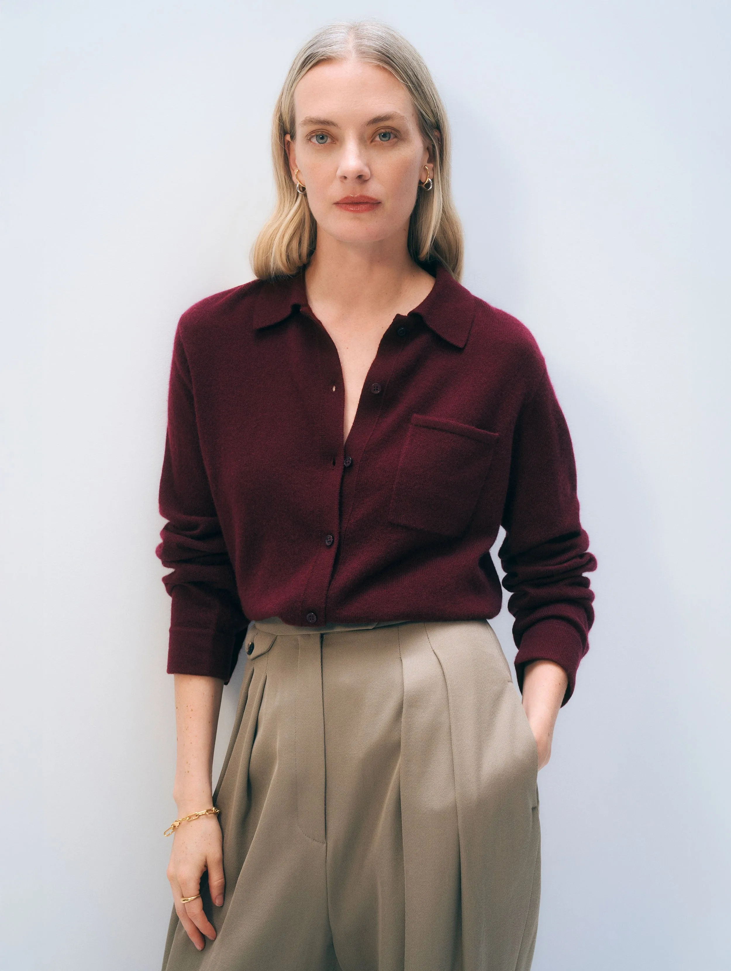 Cashmere Button Shirt | Sangria sold by White + Warren