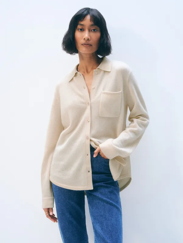 Cashmere Button Shirt | Natural Heather sold by White + Warren