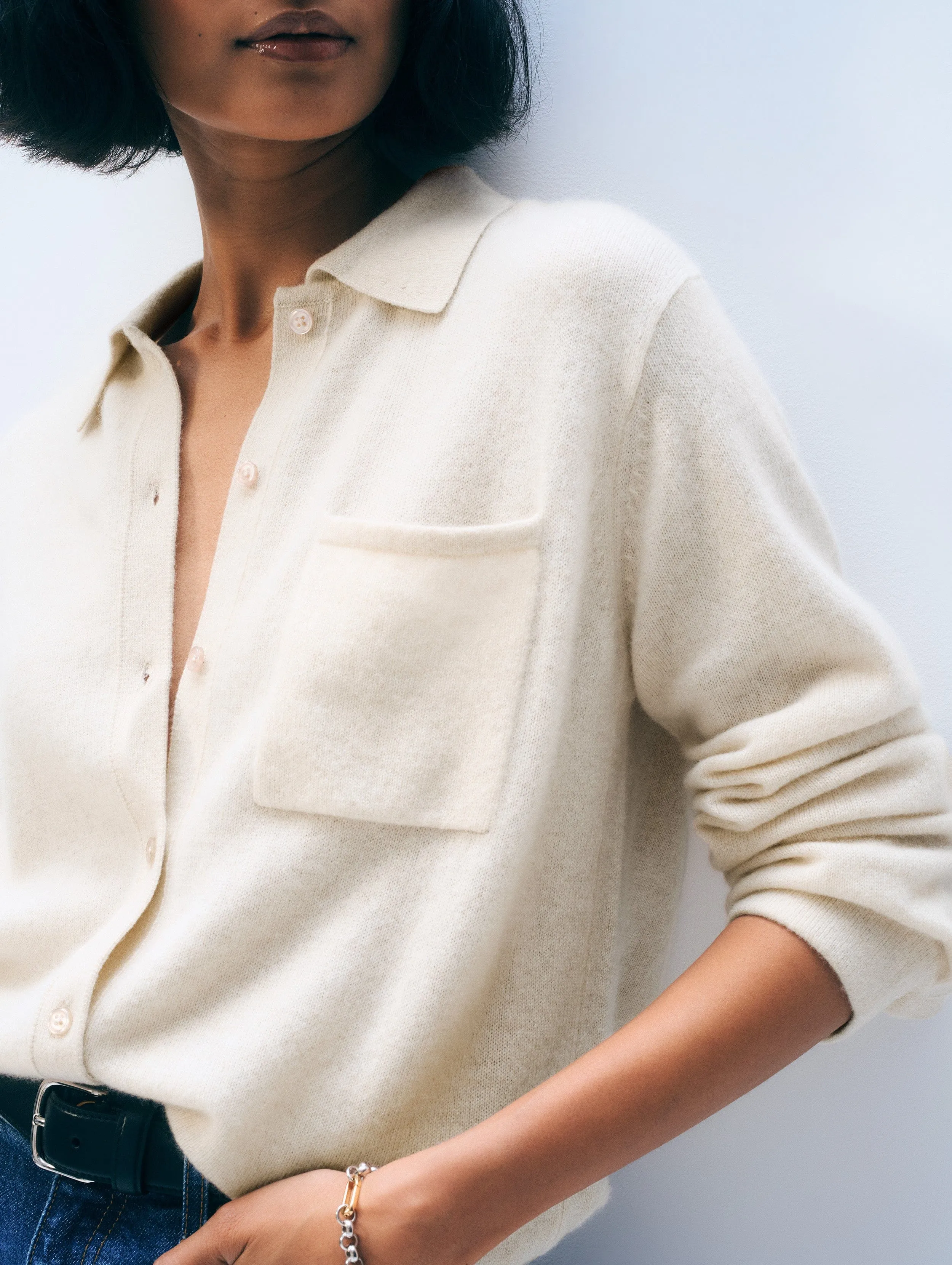 Cashmere Button Shirt | Natural Heather sold by White + Warren product image thumbnail 2