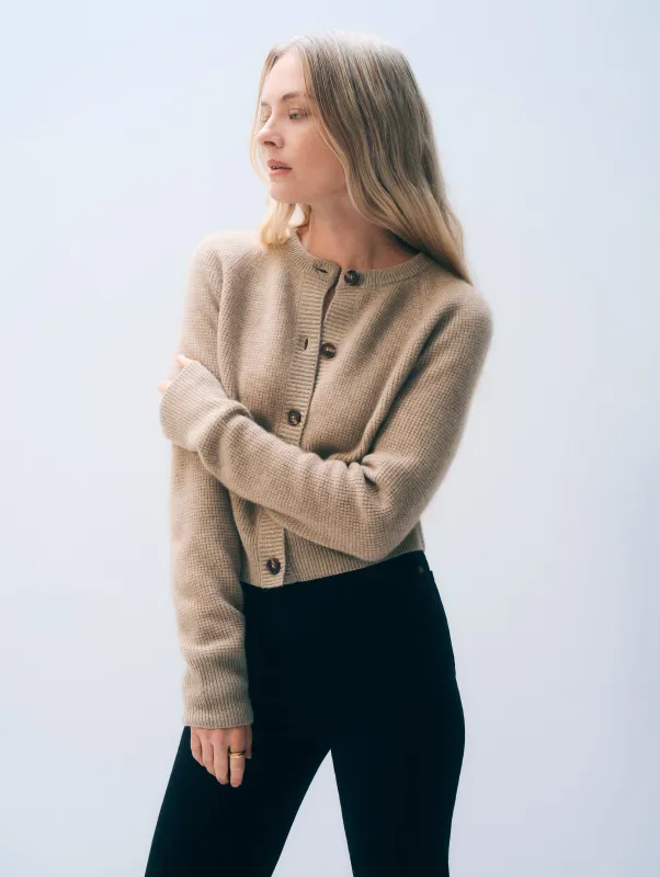 Cashmere Waffle Cardigan | Taupe Heather sold by White + Warren