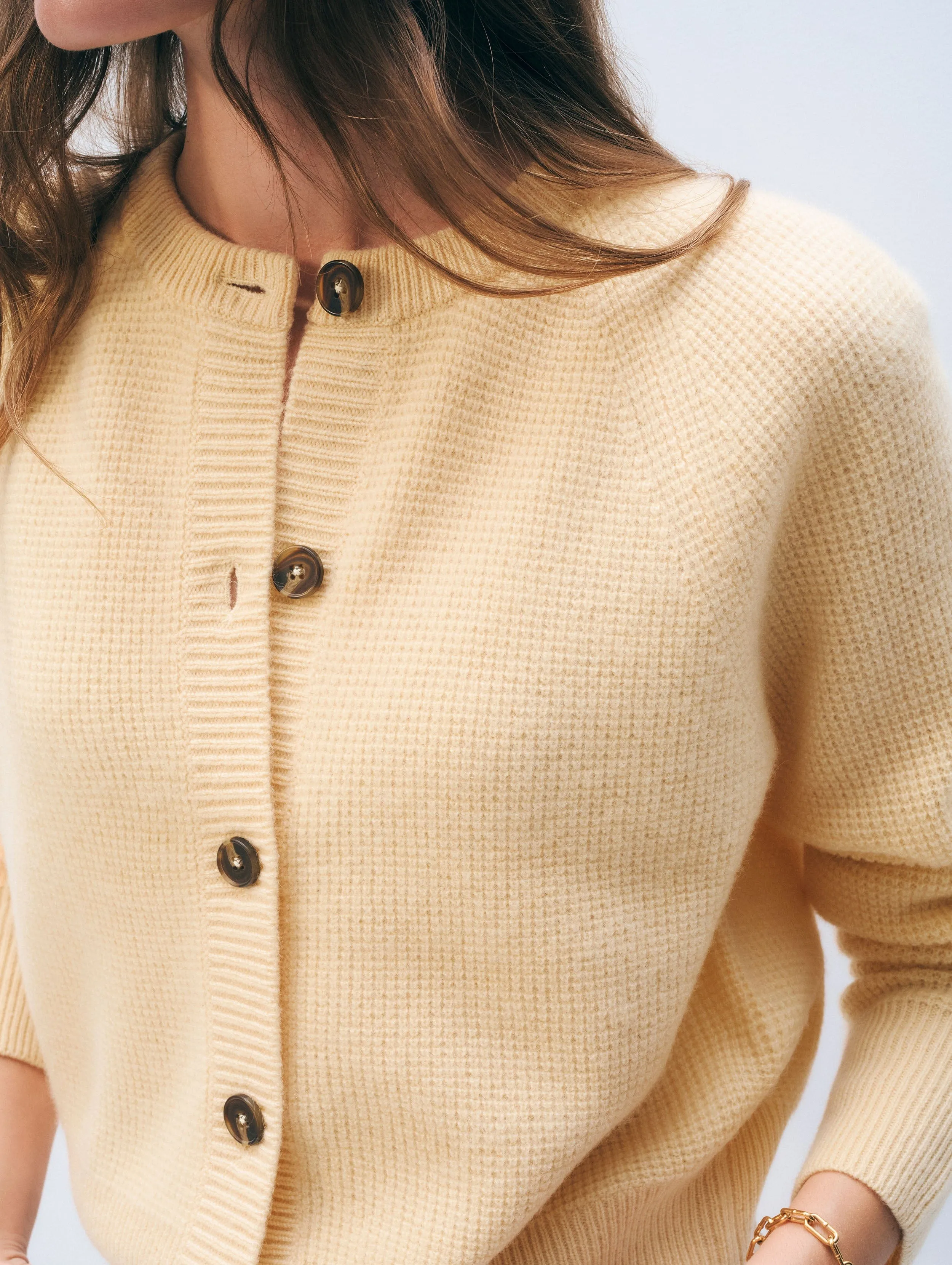 Cashmere Waffle Cardigan | Cornsilk sold by White + Warren product image thumbnail 3
