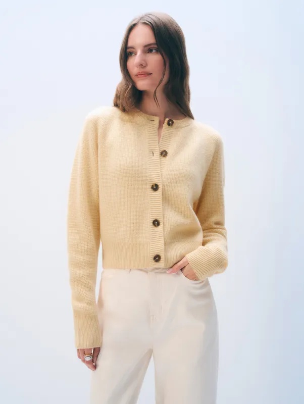 Cashmere Waffle Cardigan | Cornsilk sold by White + Warren