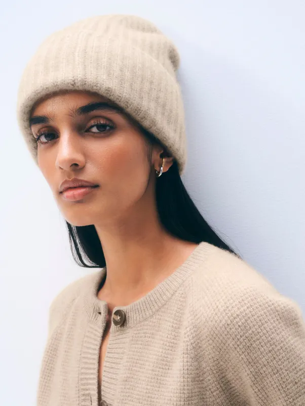 Cashmere Luxe Ribbed Beanie | Taupe Heather sold by White + Warren