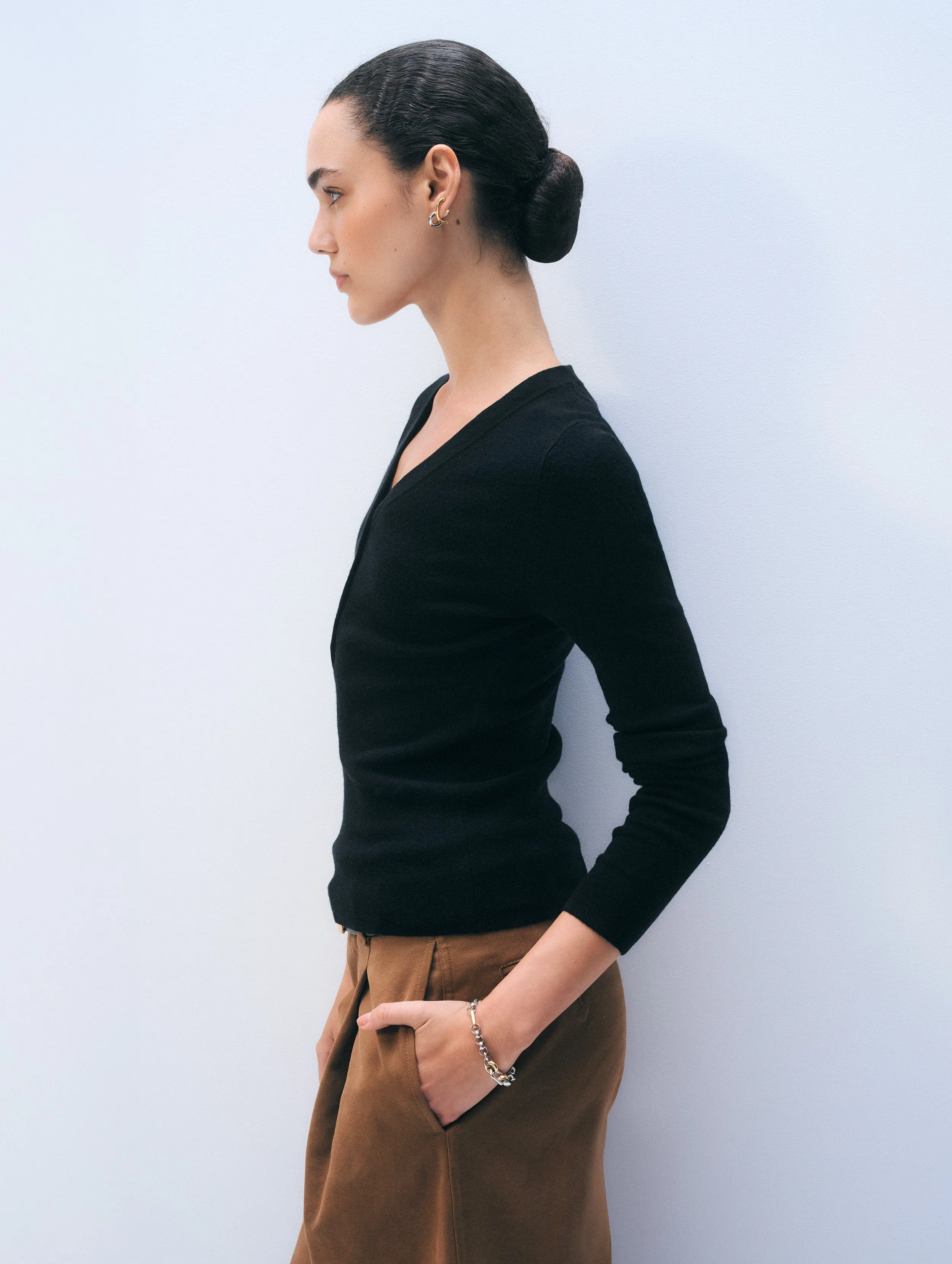 Superfine Cashmere Blend Henley | Black sold by White + Warren product image thumbnail 3