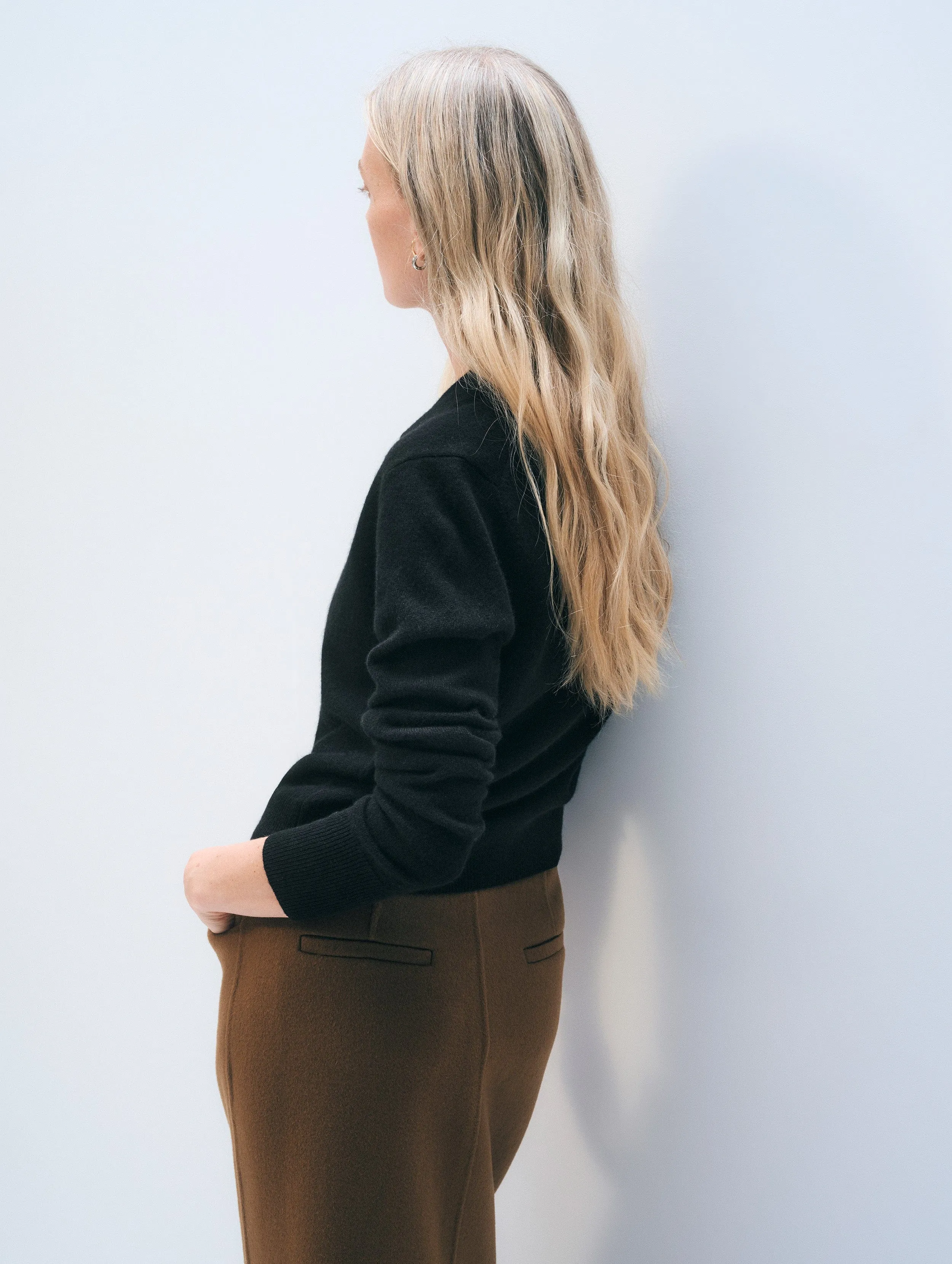 Cashmere Collared Cardigan | Black sold by White + Warren product image thumbnail 3