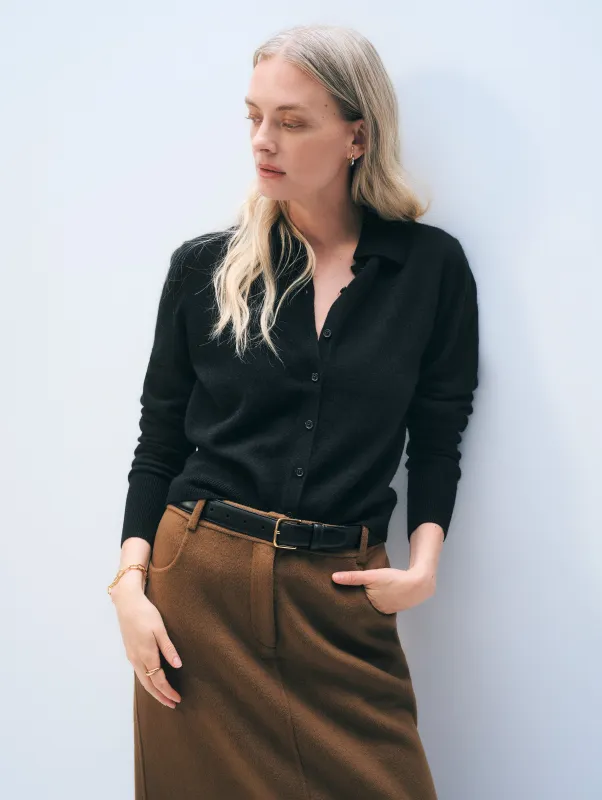 Cashmere Collared Cardigan | Black sold by White + Warren