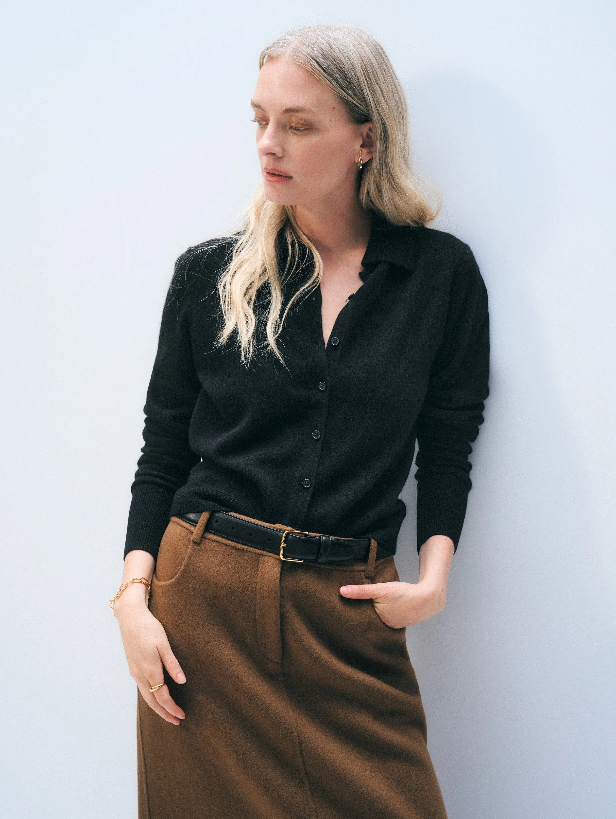 Cashmere Collared Cardigan | Black sold by White + Warren