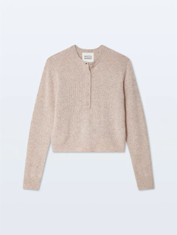 Cashmere Rib Trim Henley | Sand Wisp Heather sold by White + Warren