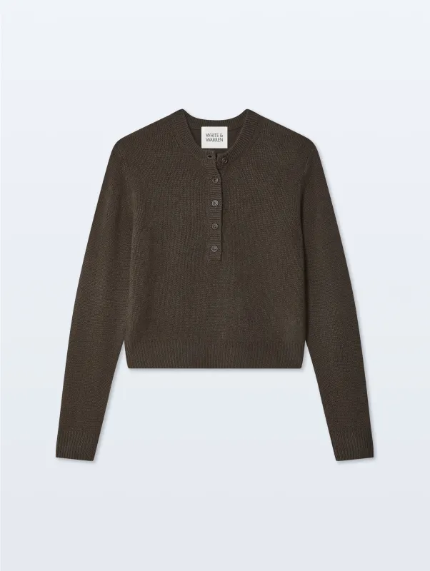 Cashmere Rib Trim Henley | Deep Moss sold by White + Warren