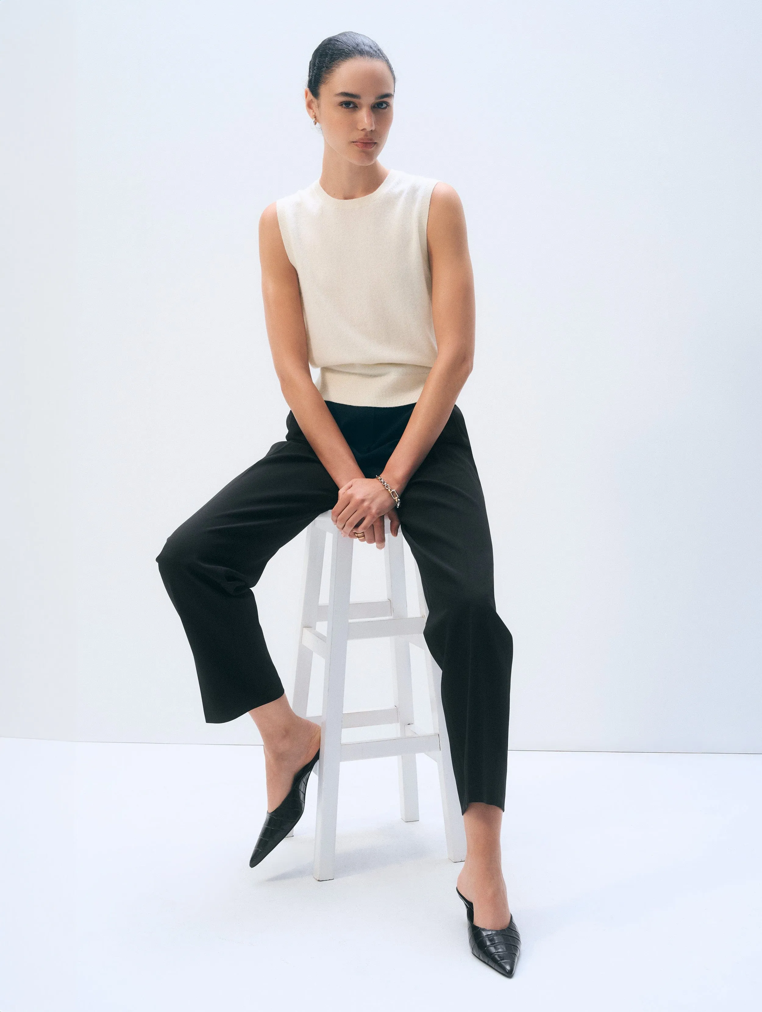 Cashmere Shell Tank Top | Soft White sold by White + Warren product image thumbnail 2