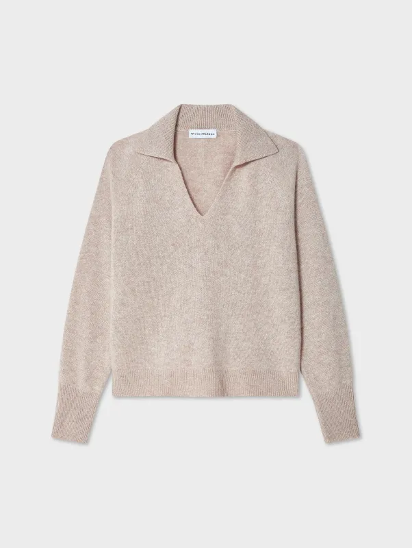 Cashmere Easy Polo | Sand Wisp Heather sold by White + Warren