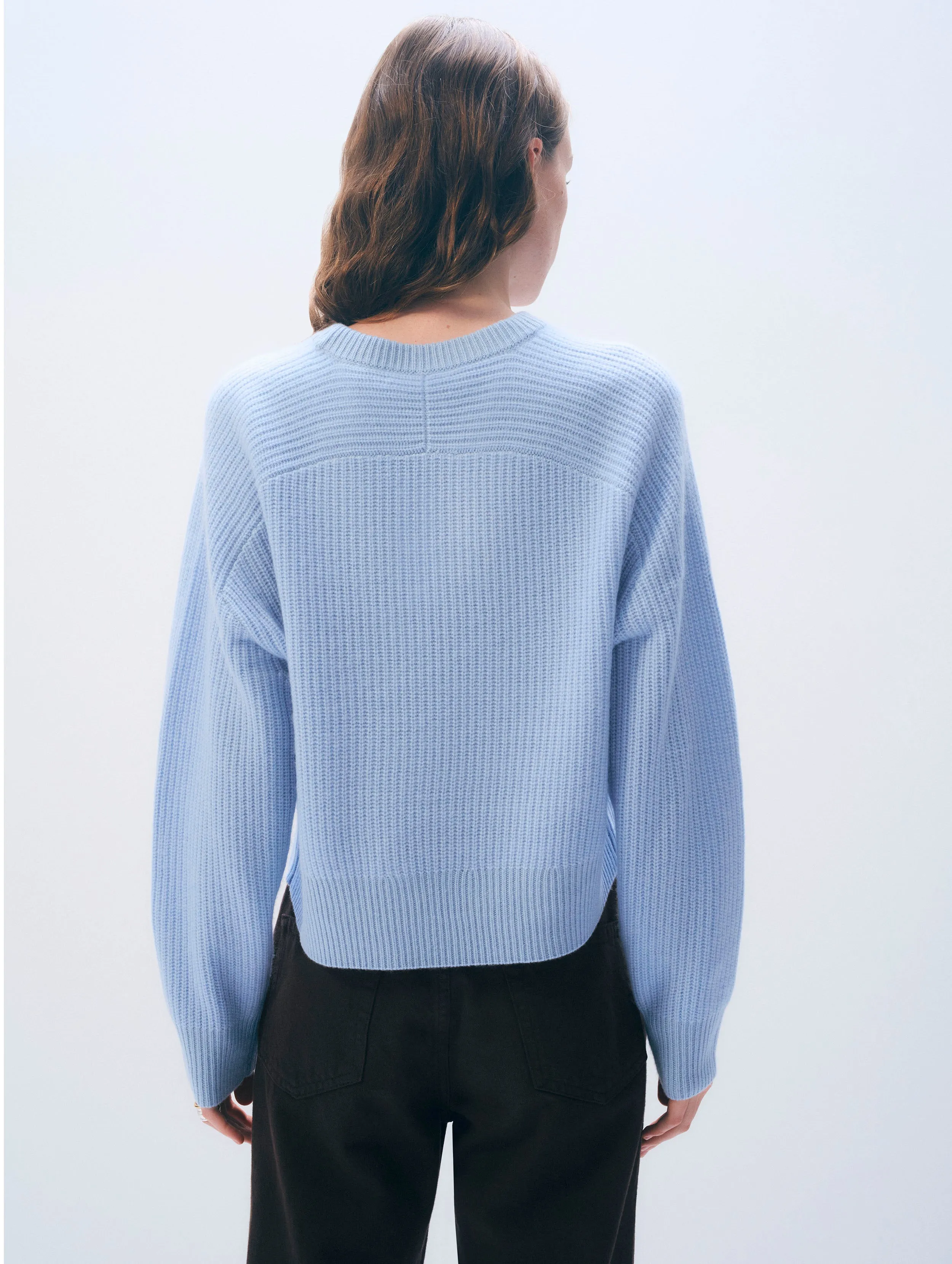 Cashmere Ribbed Saddle Sleeve Crewneck | Icy Blue sold by White + Warren product image thumbnail 3