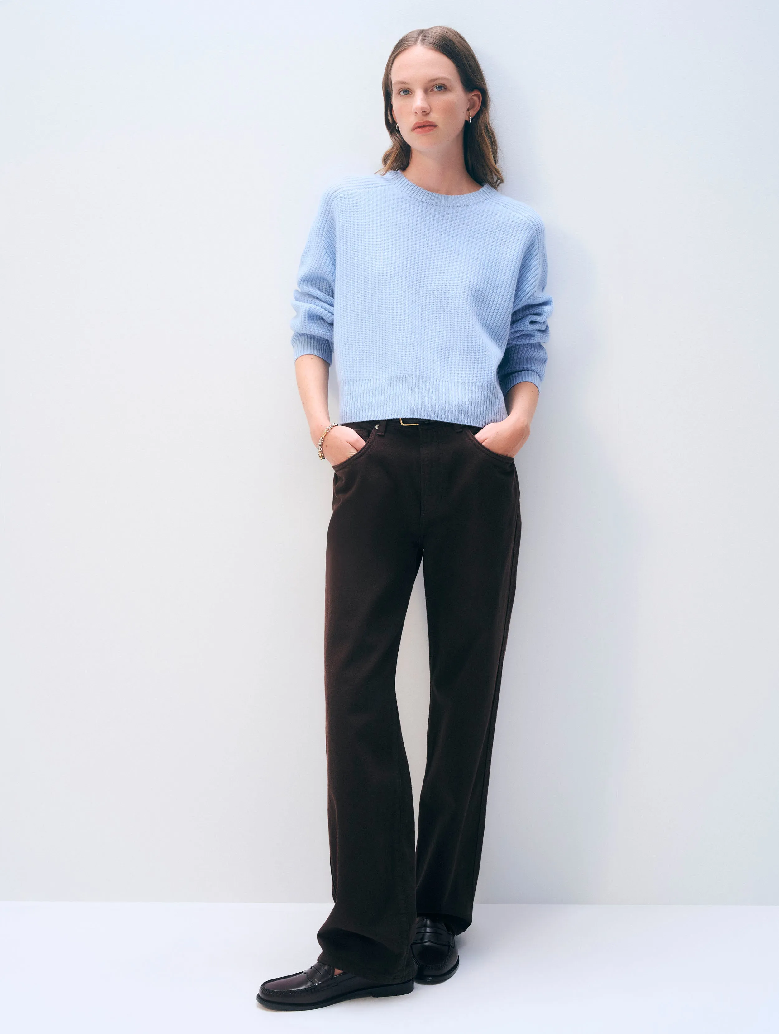 Cashmere Ribbed Saddle Sleeve Crewneck | Icy Blue sold by White + Warren product image thumbnail 2