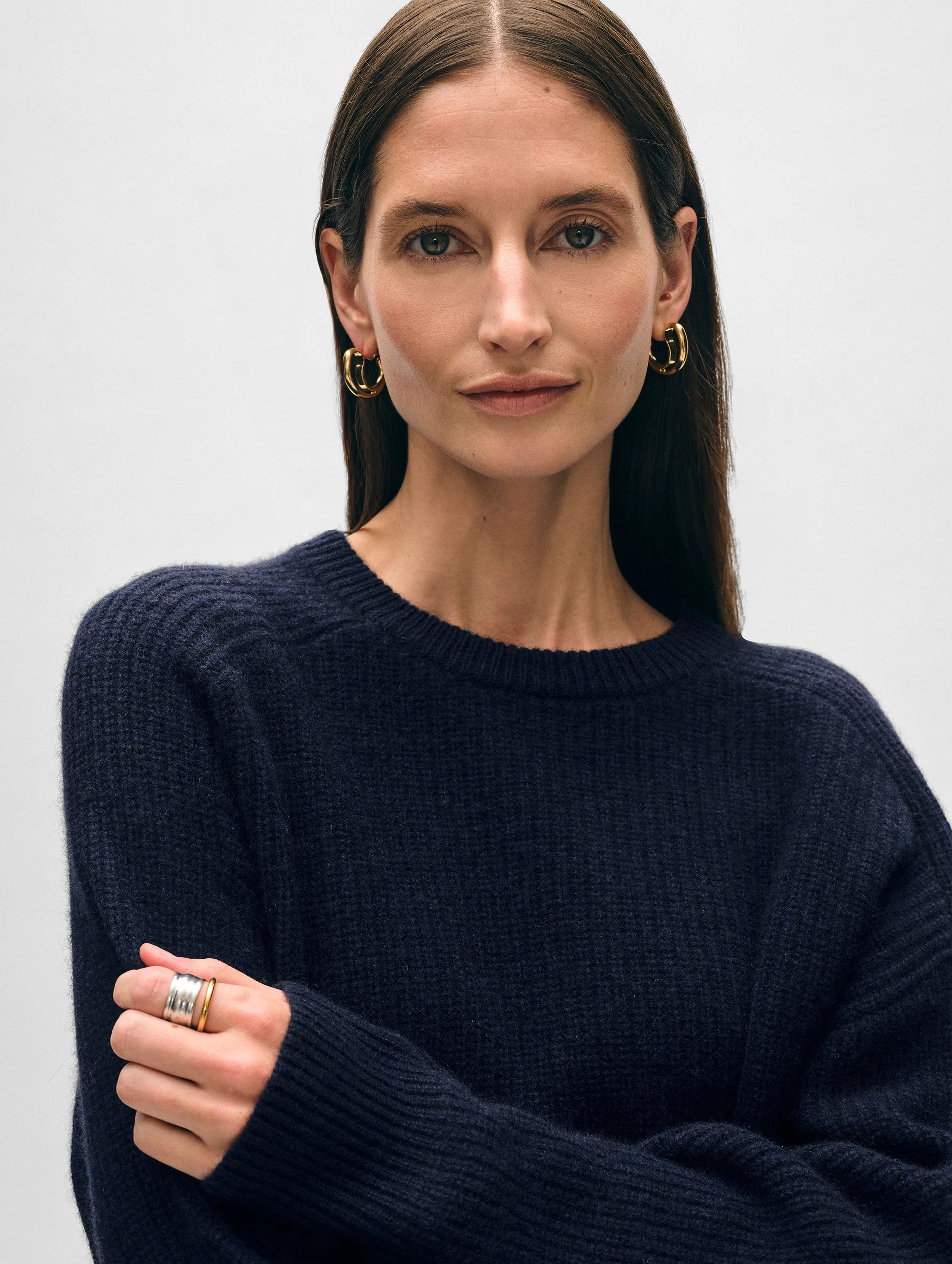 Cashmere Ribbed Saddle Sleeve Crewneck | Deep Navy sold by White + Warren product image thumbnail 2