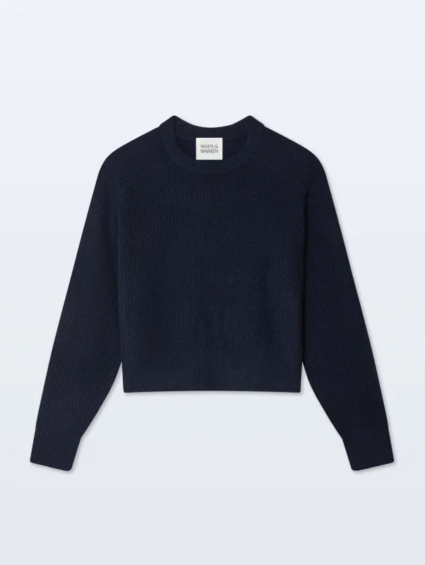 Cashmere Ribbed Saddle Sleeve Crewneck | Deep Navy sold by White + Warren