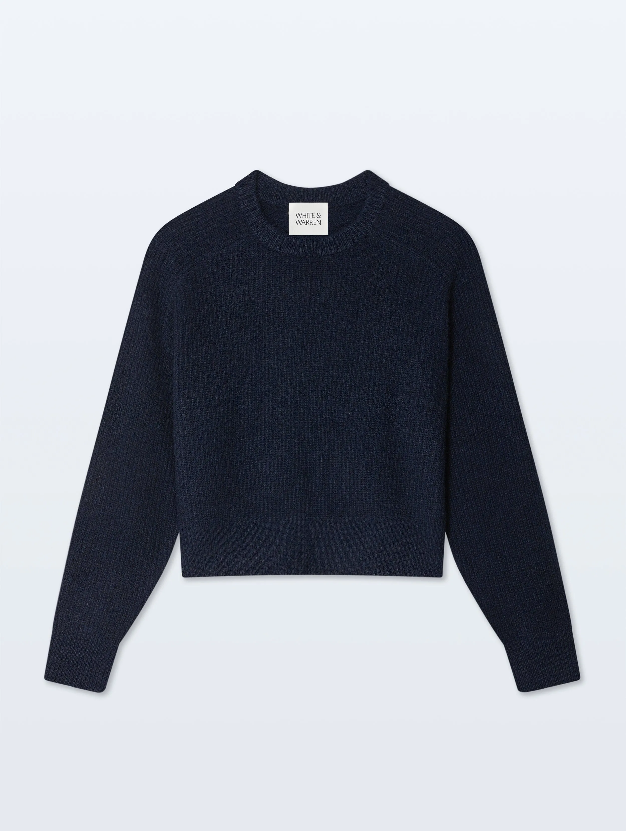 Cashmere Ribbed Saddle Sleeve Crewneck | Deep Navy sold by White + Warren