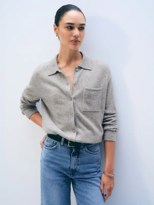 Cashmere Button Shirt | Grey Heather sold by White + Warren