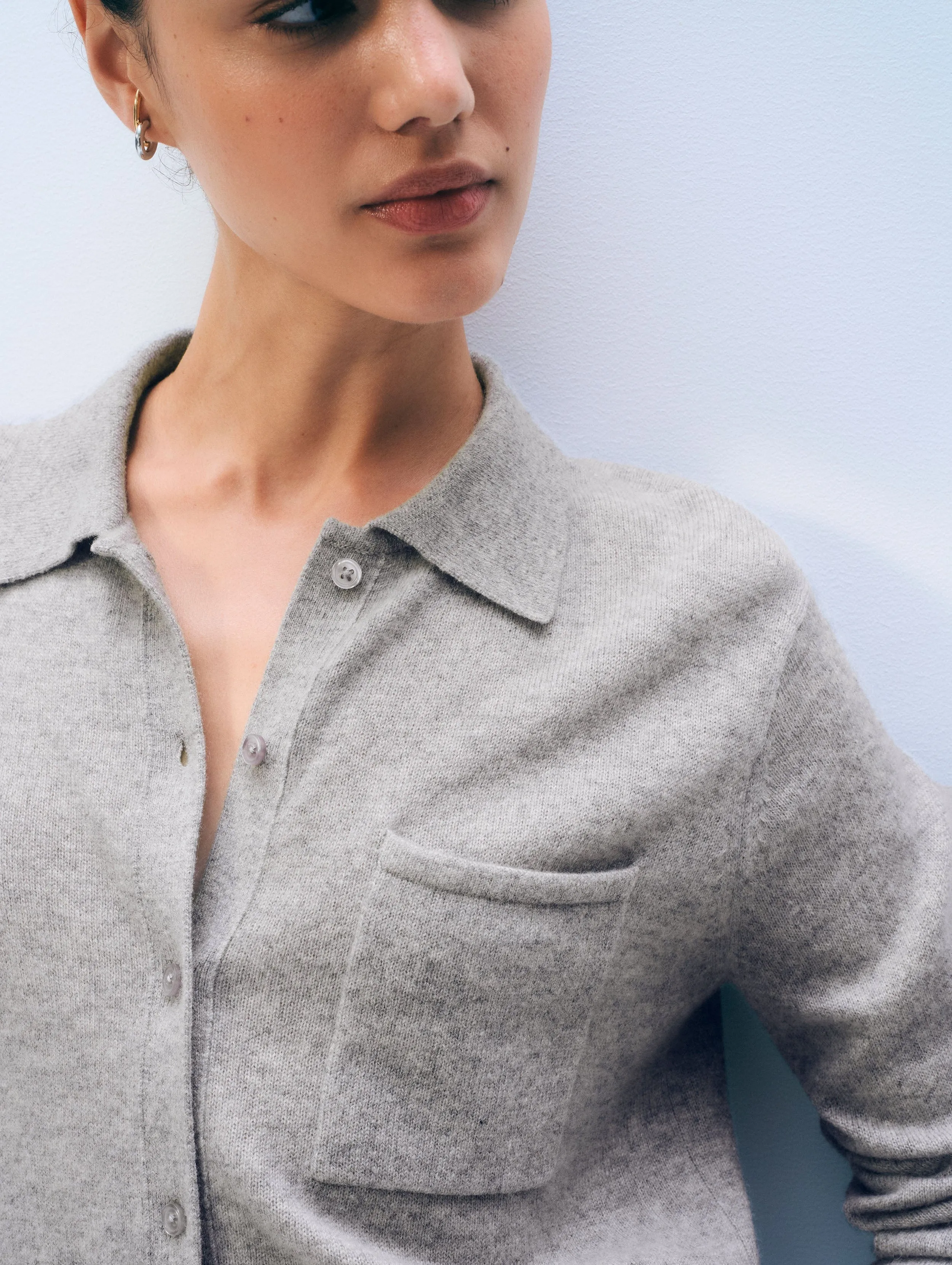 Cashmere Button Shirt | Grey Heather sold by White + Warren product image thumbnail 2