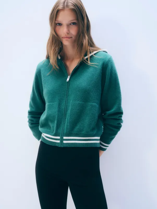 Cashmere Varsity Hoodie | Ivy Green/Soft White made by White + Warren