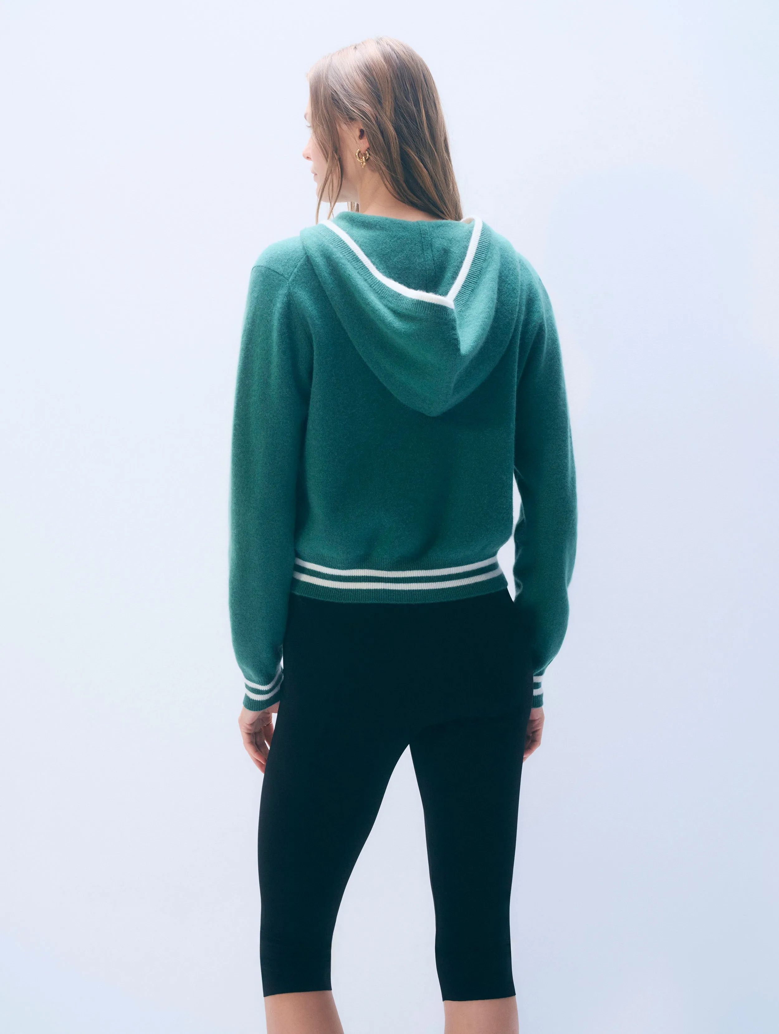 Cashmere Varsity Hoodie | Ivy Green/Soft White sold by White + Warren product image thumbnail 2