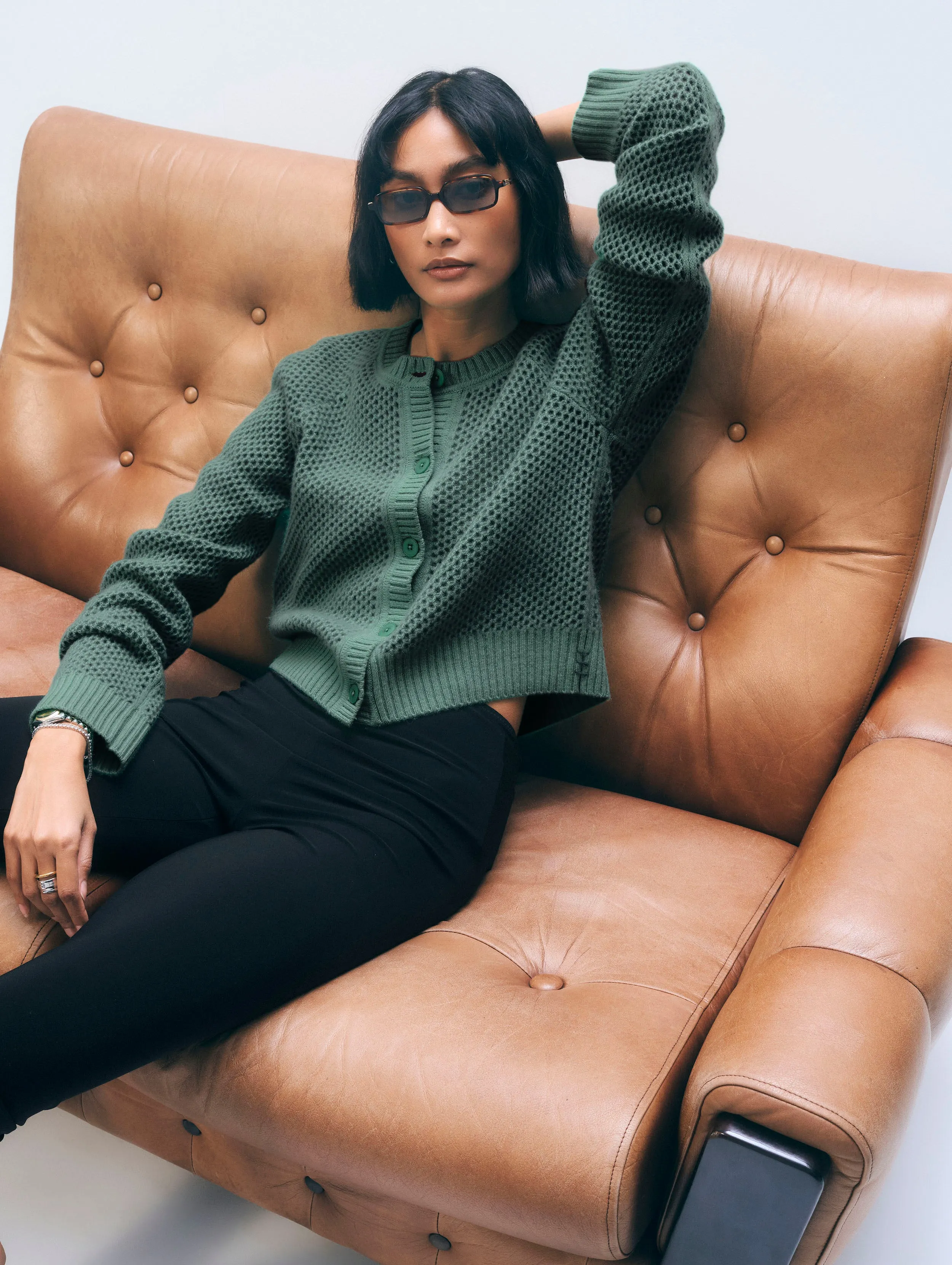 Cashmere Mesh Cardigan | Ivy Green sold by White + Warren product image thumbnail 4