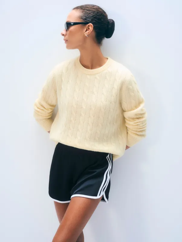 Cashmere Varsity Cable Crewneck | Lemonade sold by White + Warren