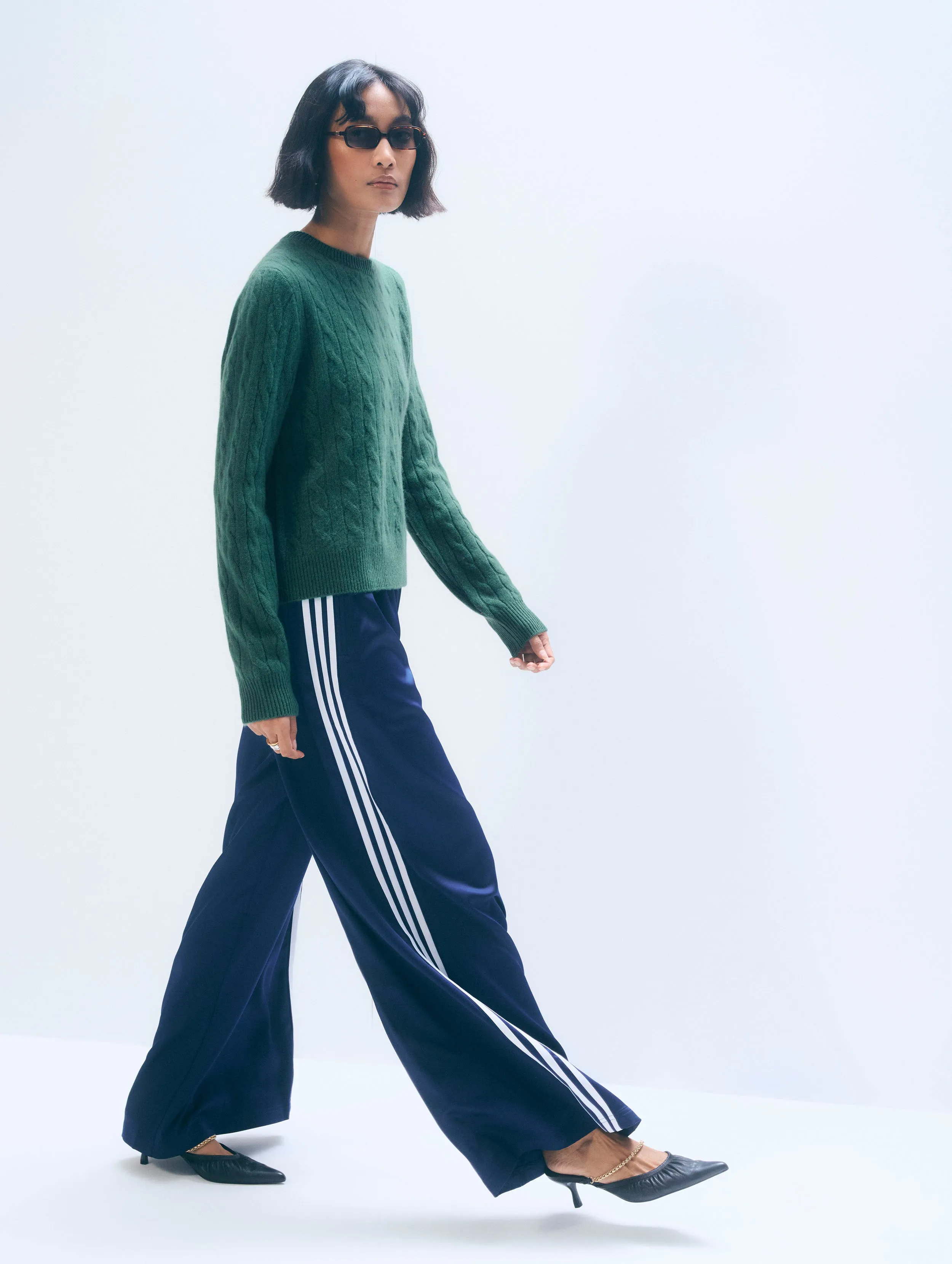 Cashmere Varsity Cable Crewneck | Ivy Green sold by White + Warren product image thumbnail 3