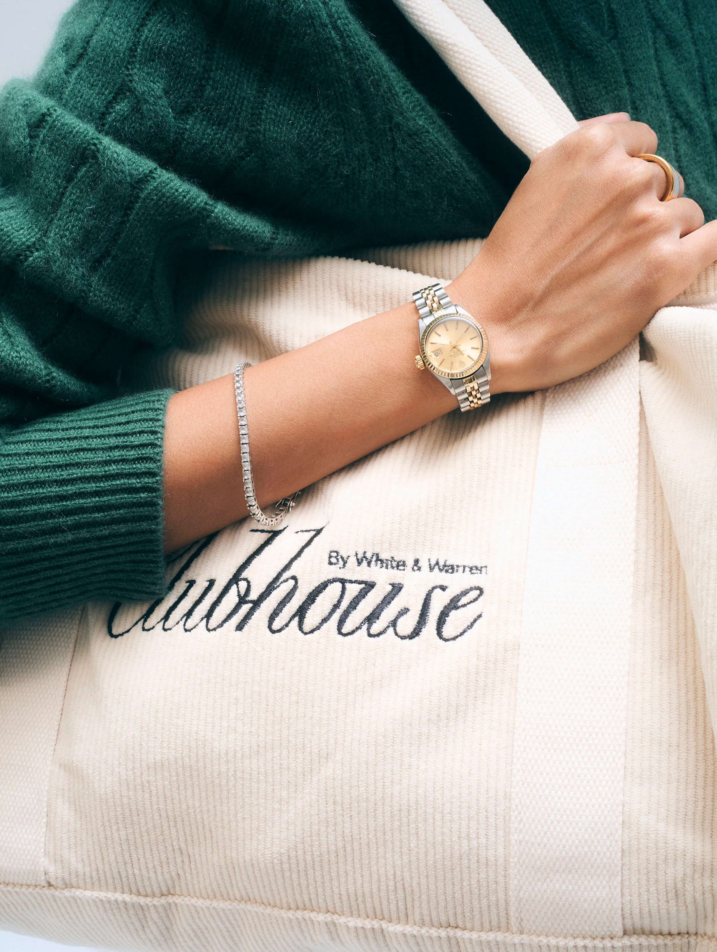 Cashmere Varsity Cable Crewneck | Ivy Green sold by White + Warren product image thumbnail 4