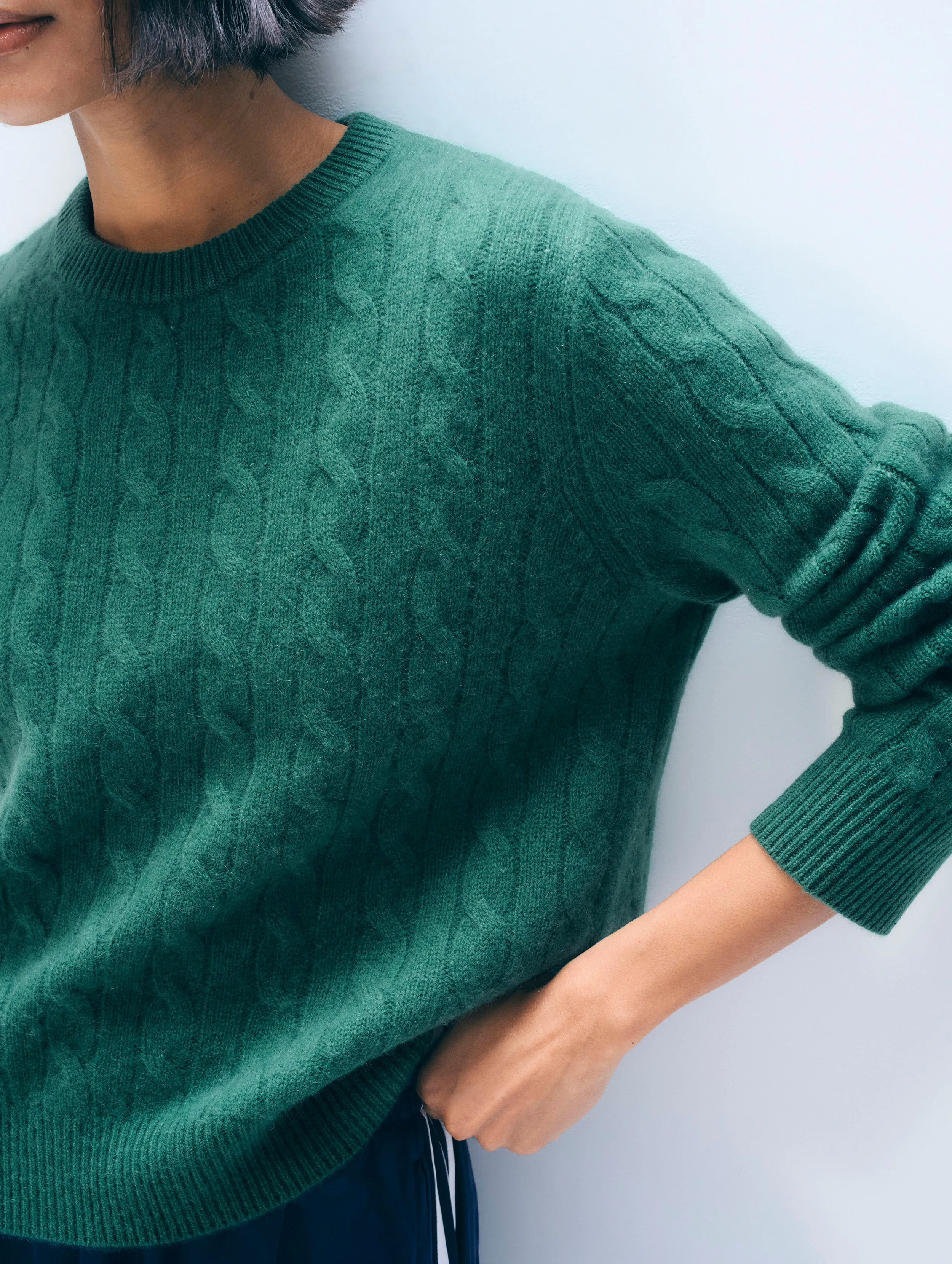 Cashmere Varsity Cable Crewneck | Ivy Green sold by White + Warren product image thumbnail 2